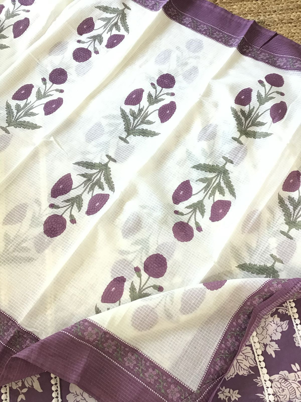 Pure Cotton Printed Embroidered Suit - Lavender