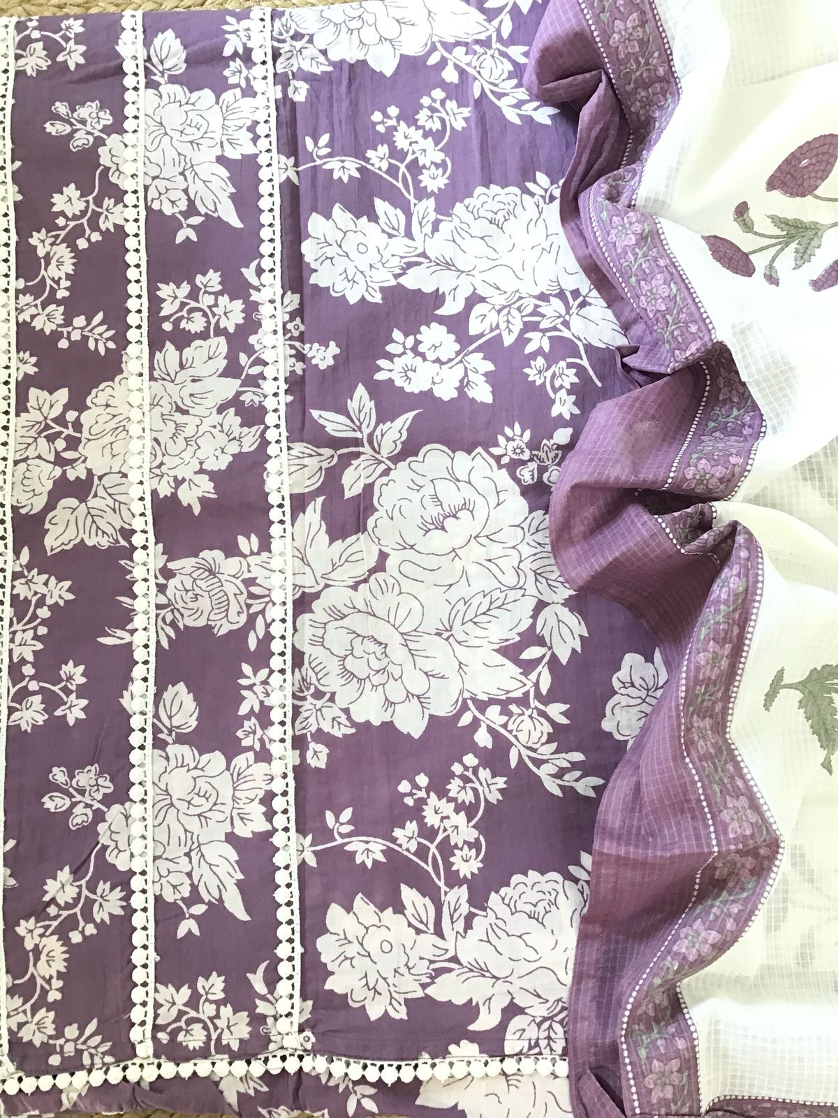 Pure Cotton Printed Embroidered Suit - Lavender