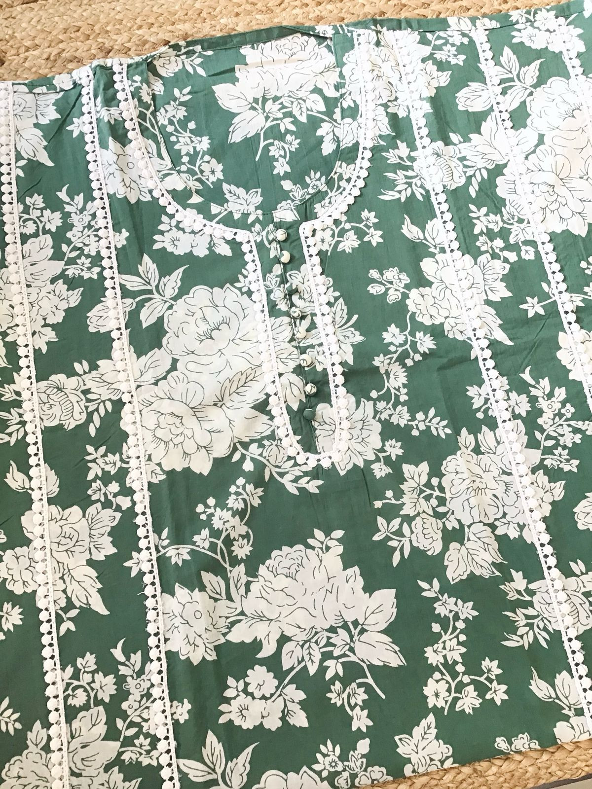 Pure Cotton Printed Embroidered Suit - Green