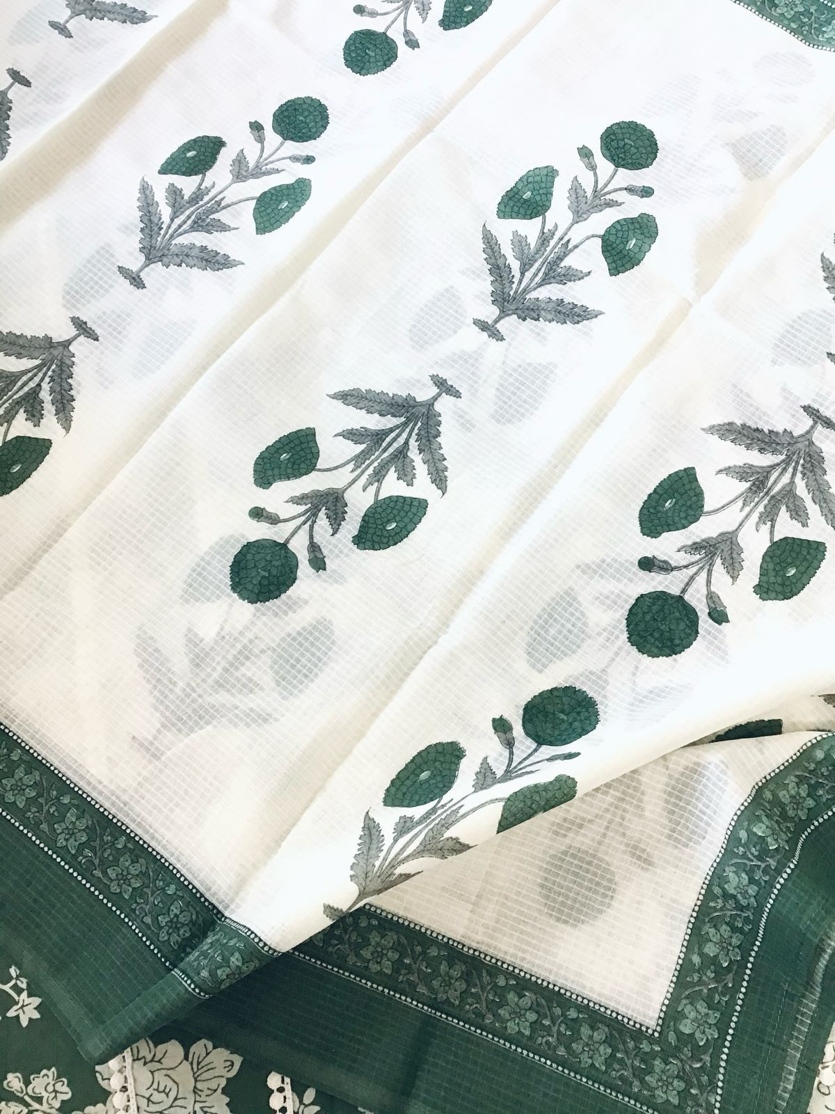 Pure Cotton Printed Embroidered Suit - Green