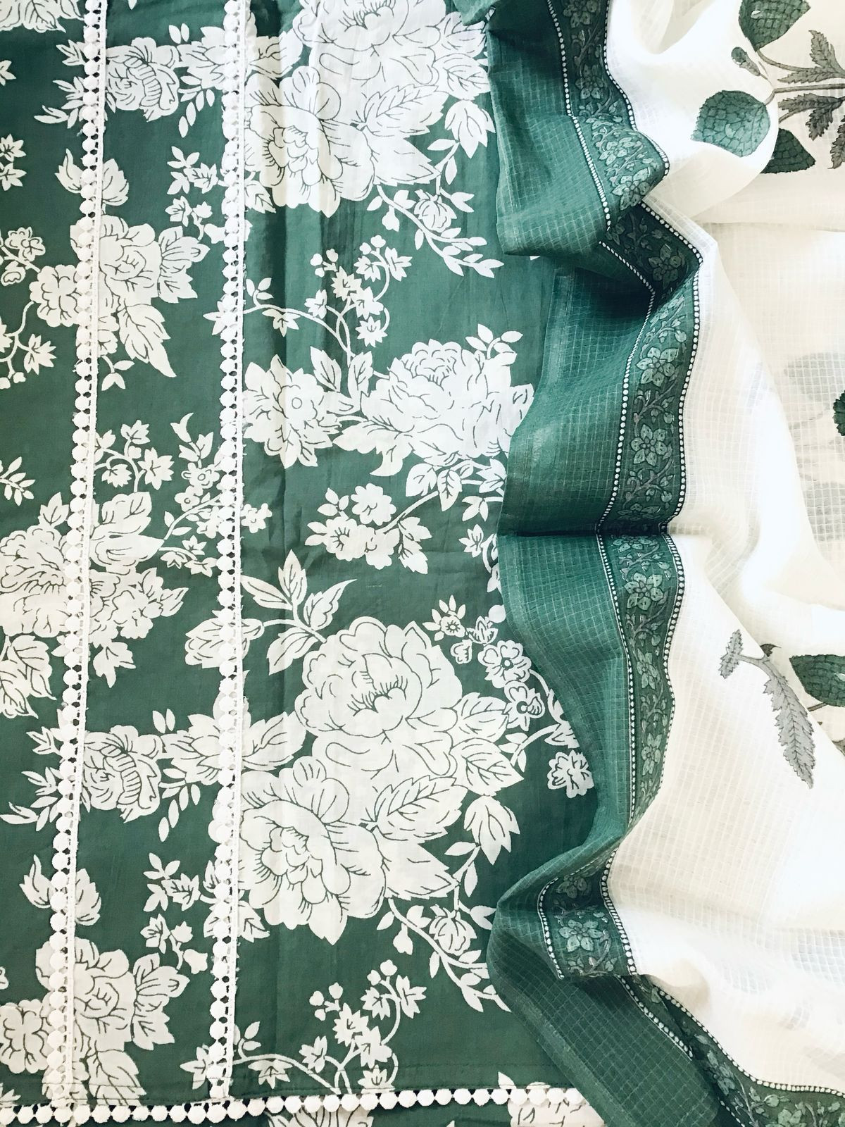 Pure Cotton Printed Embroidered Suit - Green