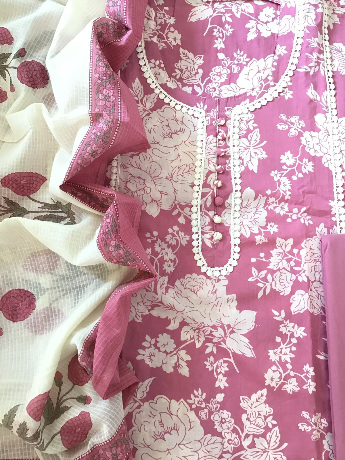 Pure Cotton Printed Embroidered Suit - Pink