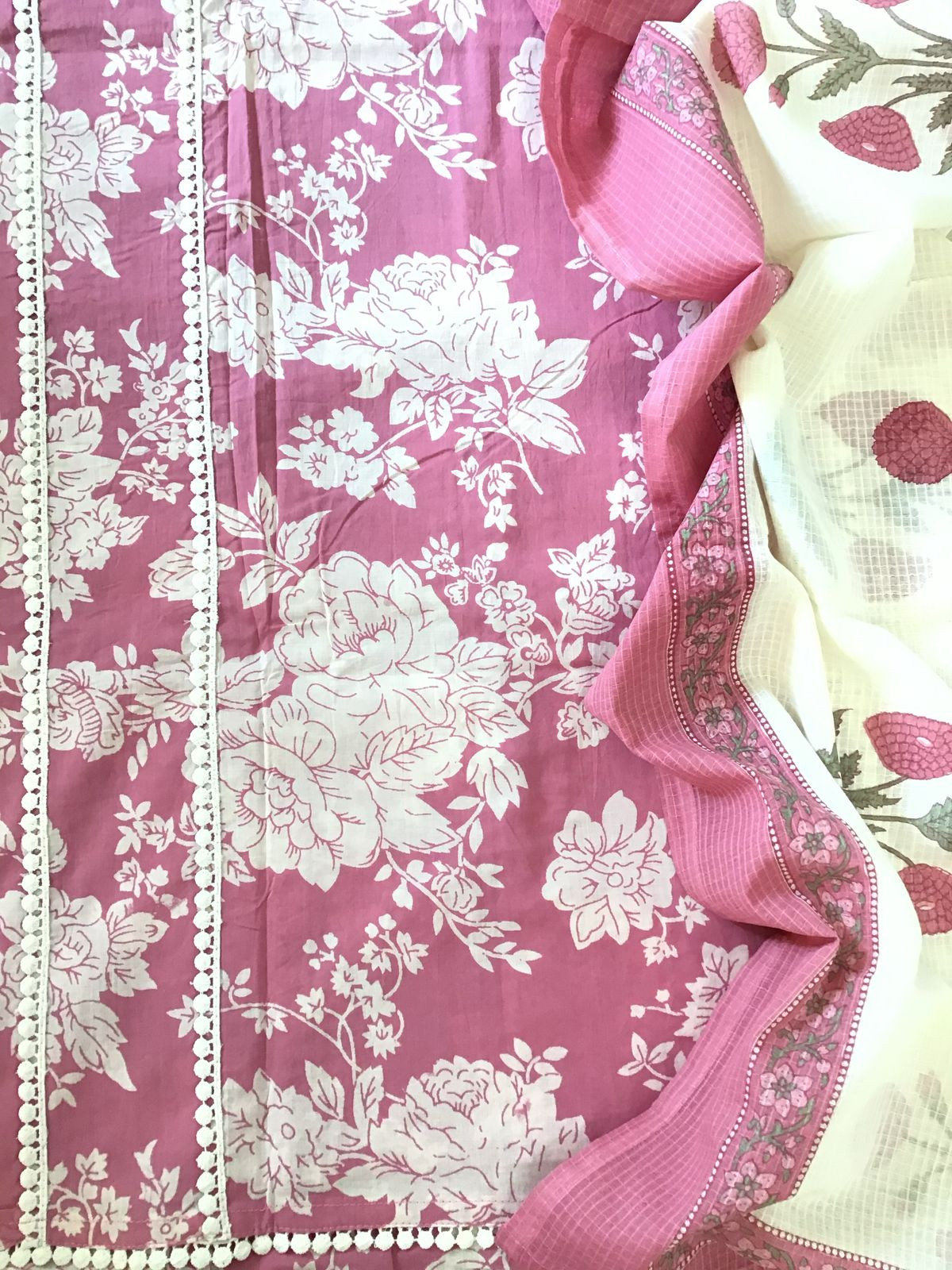 Pure Cotton Printed Embroidered Suit - Pink