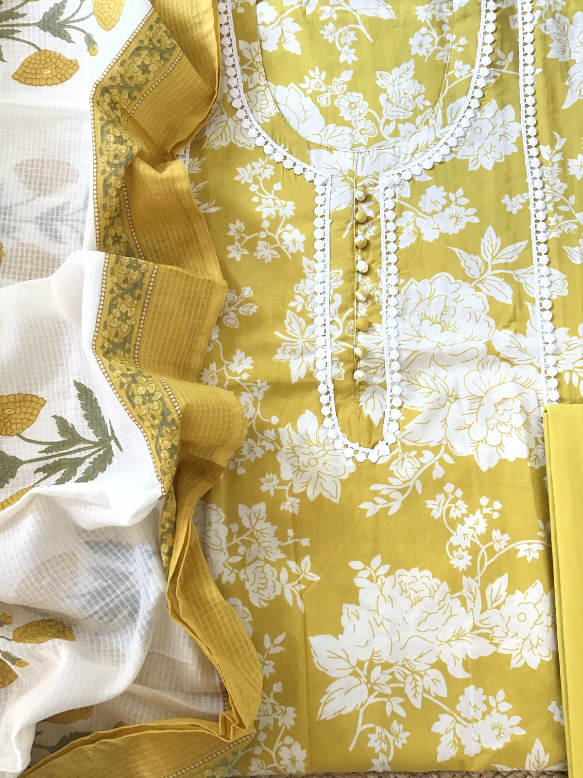 Pure Cotton Printed Embroidered Suit - Yellow