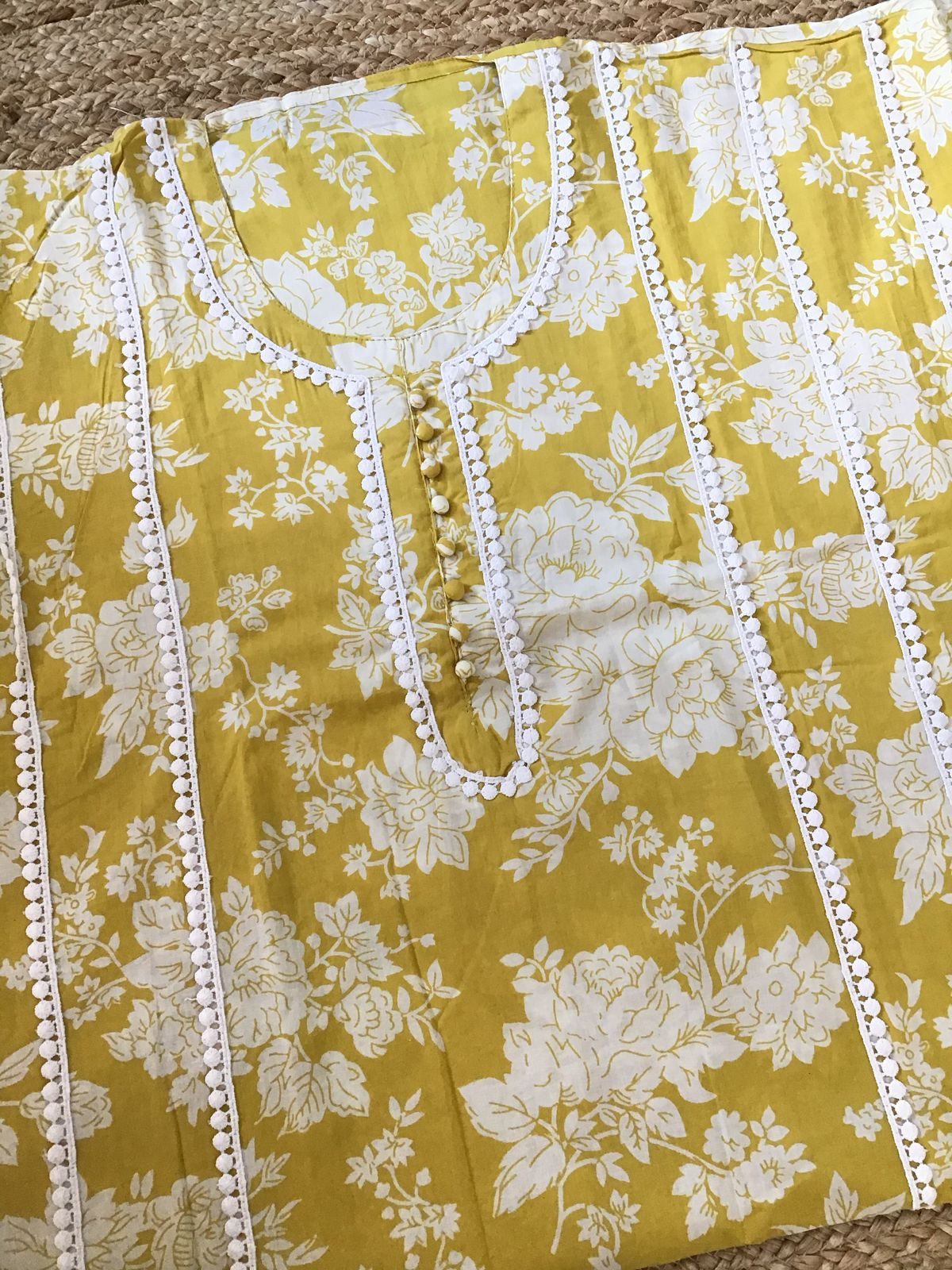 Pure Cotton Printed Embroidered Suit - Yellow