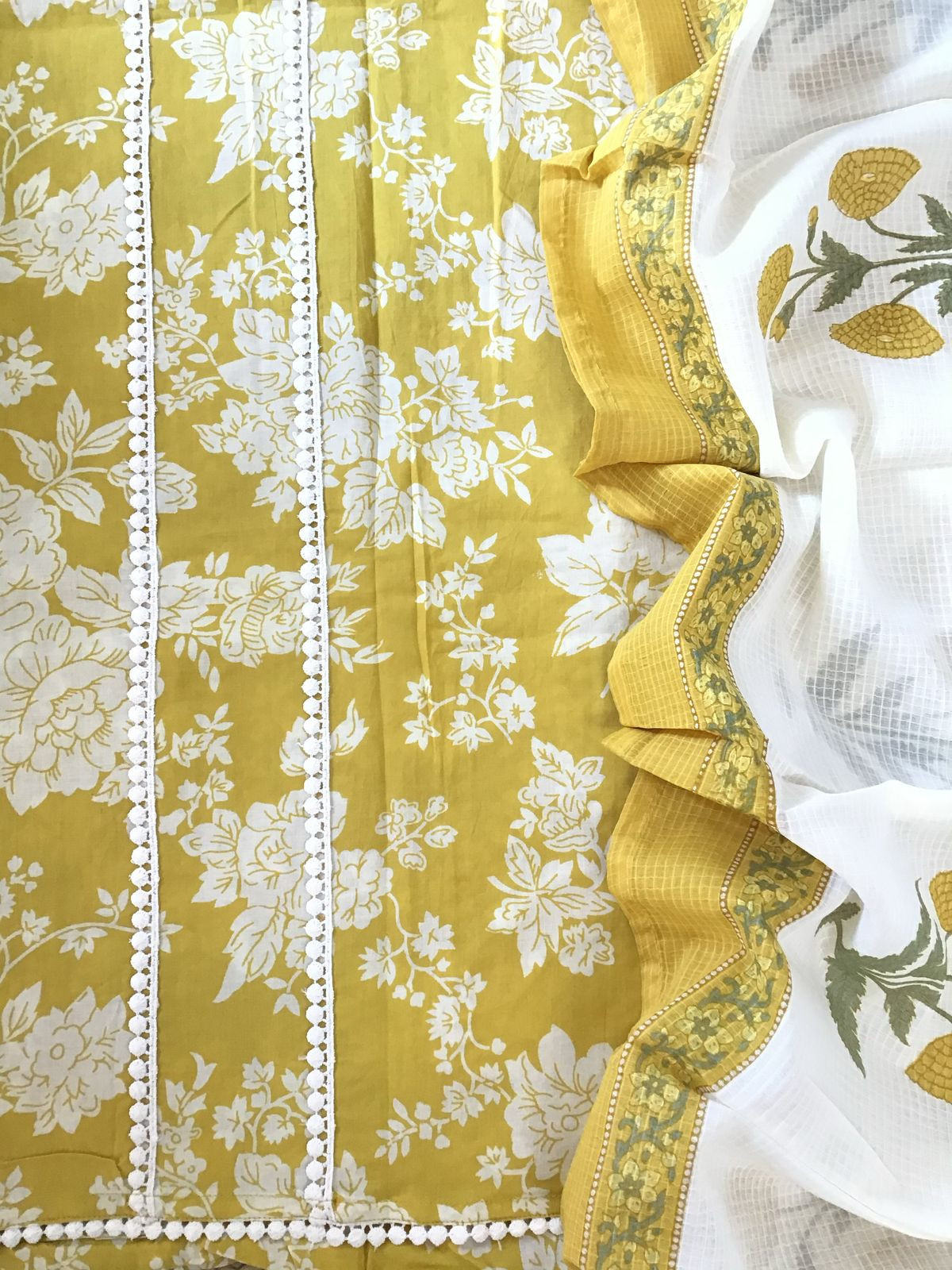 Pure Cotton Printed Embroidered Suit - Yellow