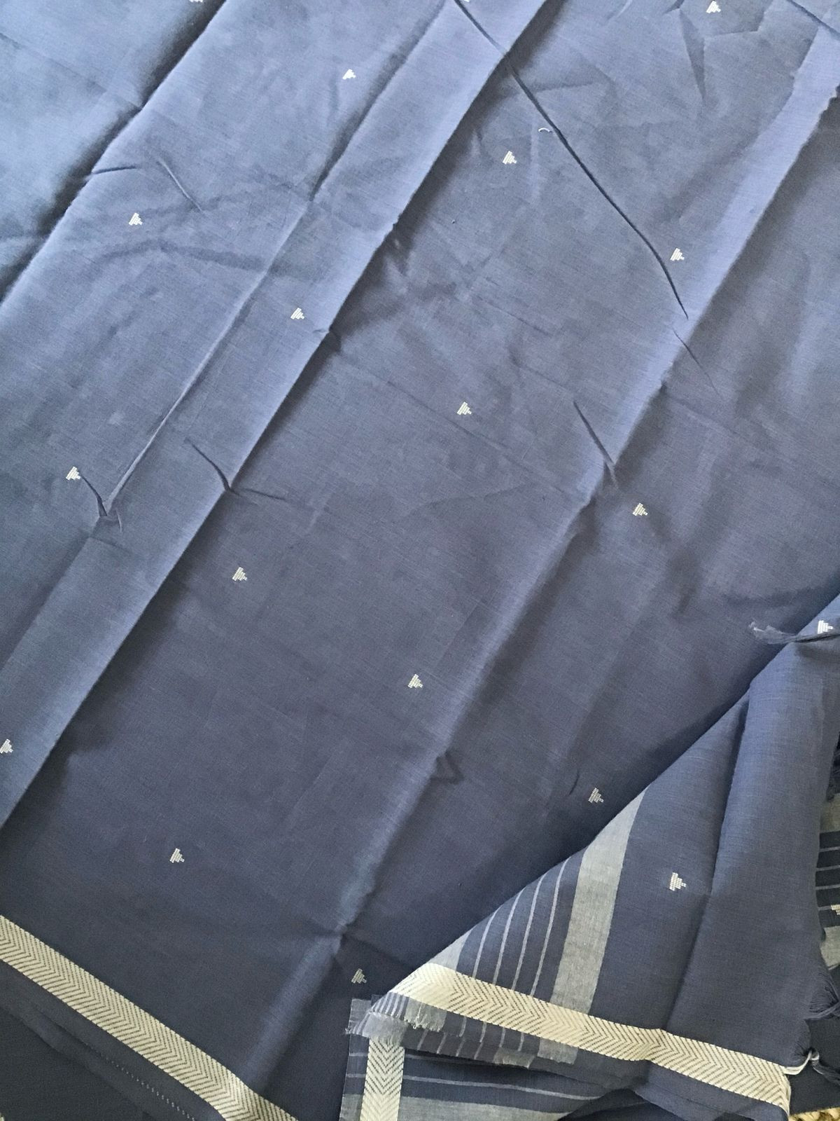 Pure Handloom Cotton Self Weaved Suit - Grey