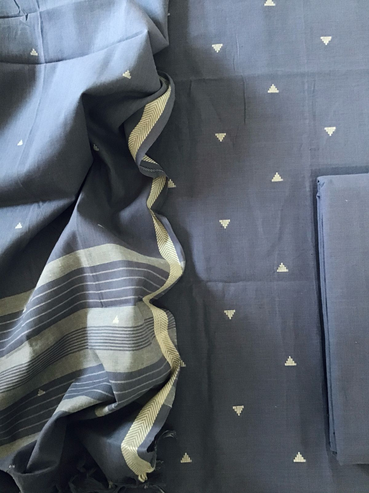 Pure Handloom Cotton Self Weaved Suit - Grey