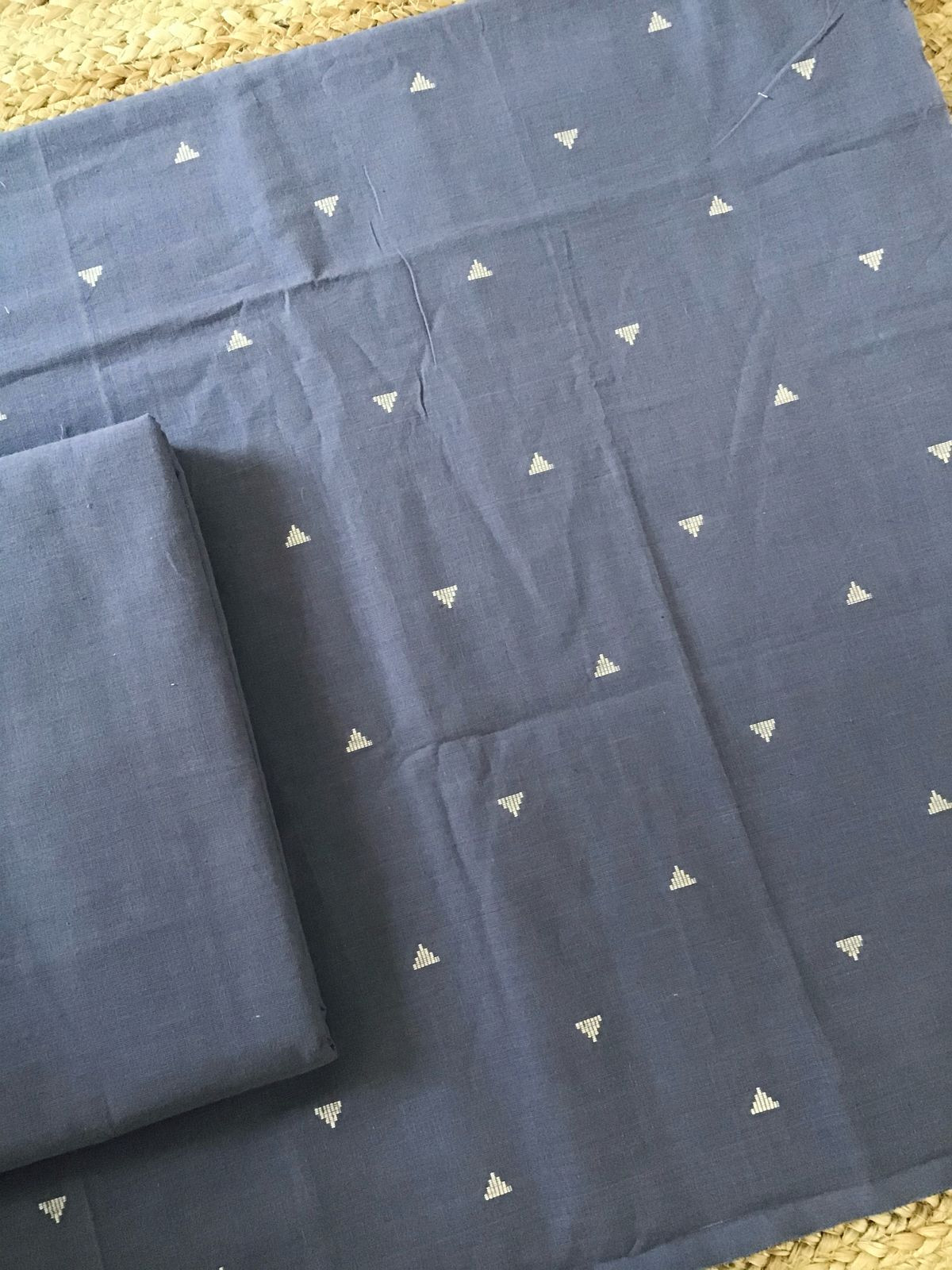 Pure Handloom Cotton Self Weaved Suit - Grey