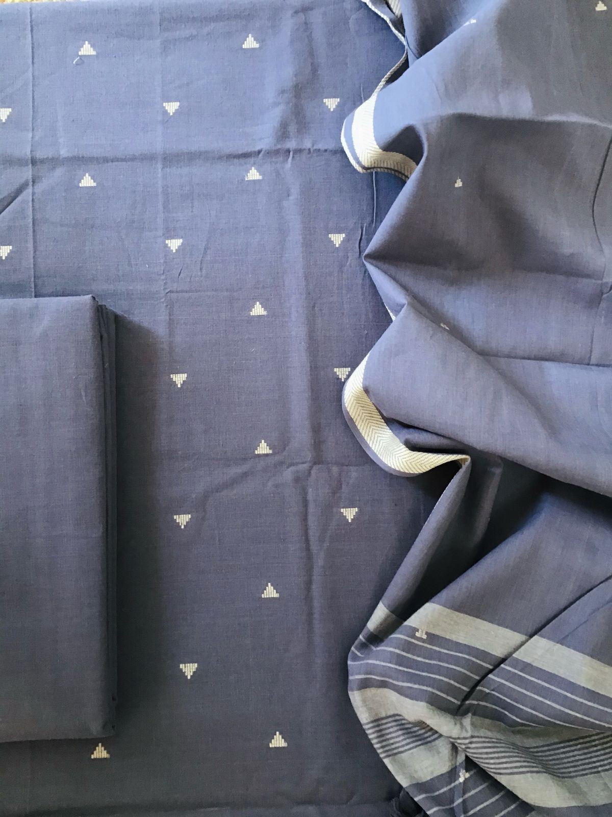 Pure Handloom Cotton Self Weaved Suit - Grey