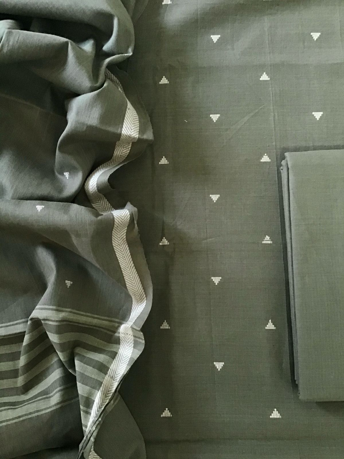 Pure Handloom Cotton Self Weaved Suit - Green