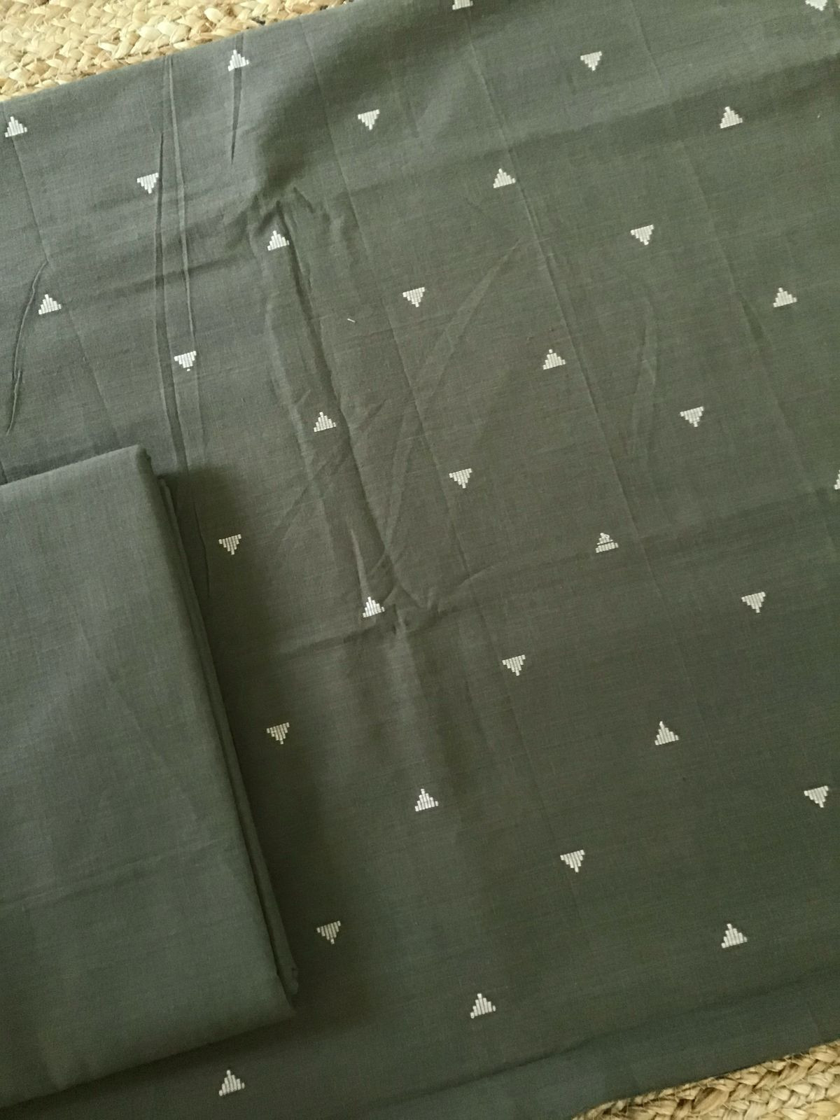 Pure Handloom Cotton Self Weaved Suit - Green