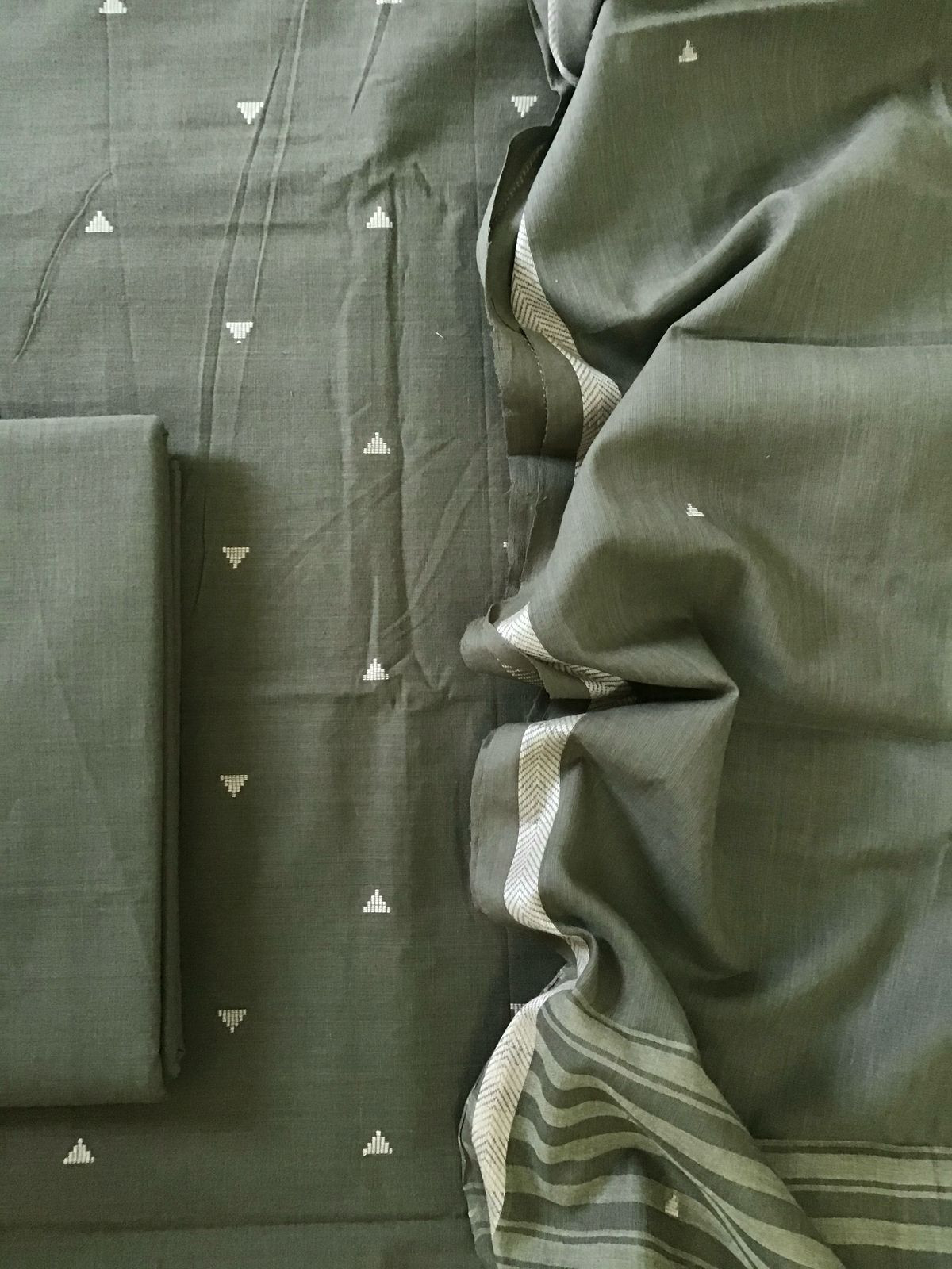 Pure Handloom Cotton Self Weaved Suit - Green