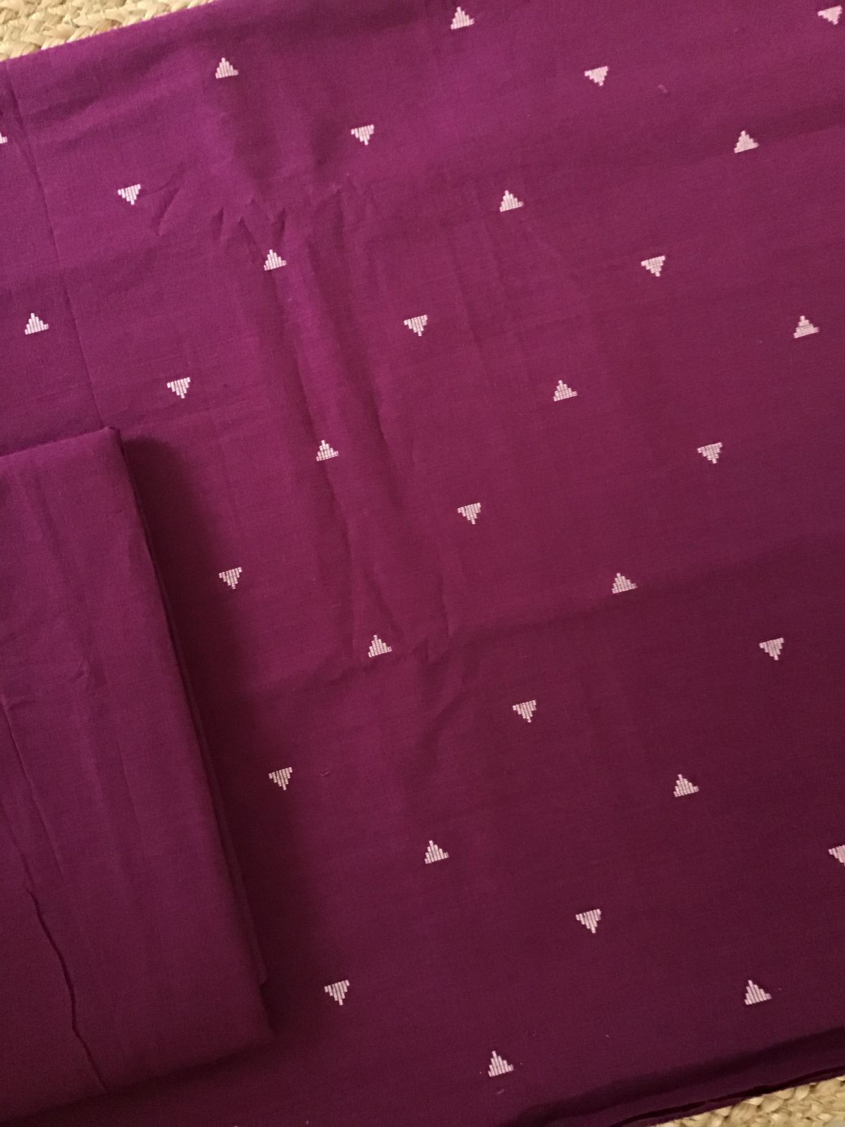 Pure Handloom Cotton Self Weaved Suit - Magenta