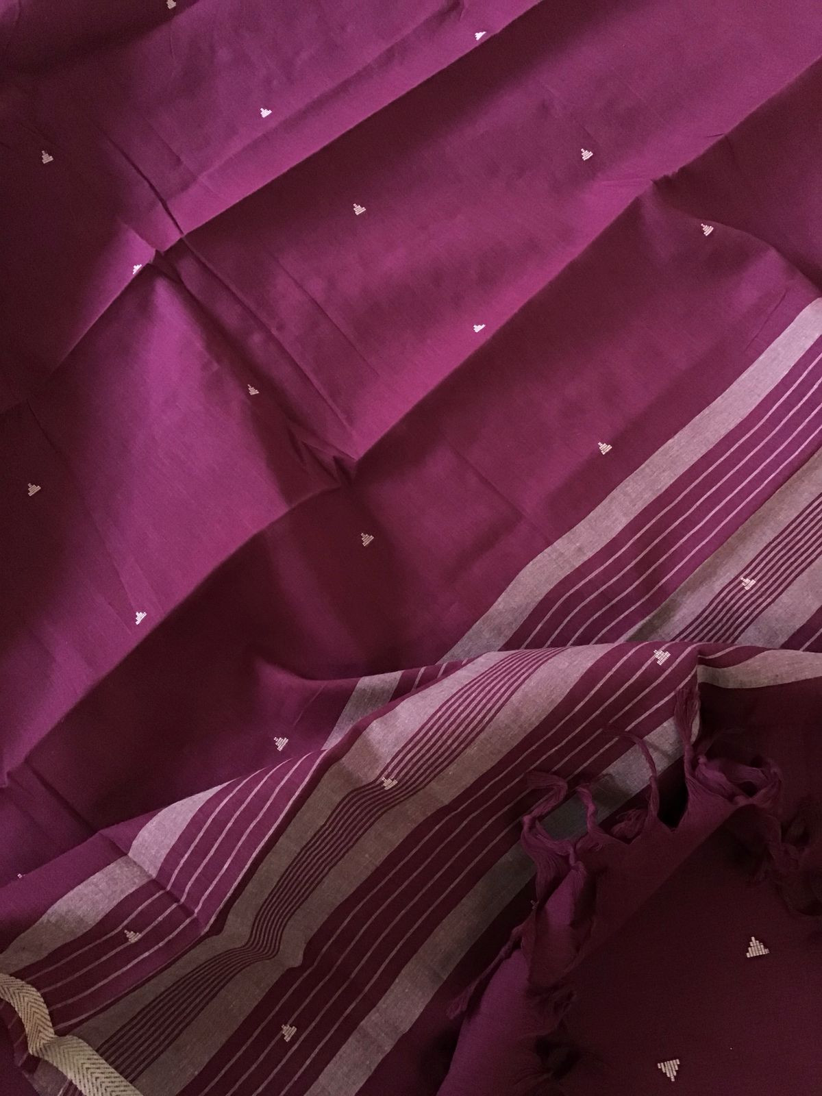 Pure Handloom Cotton Self Weaved Suit - Magenta