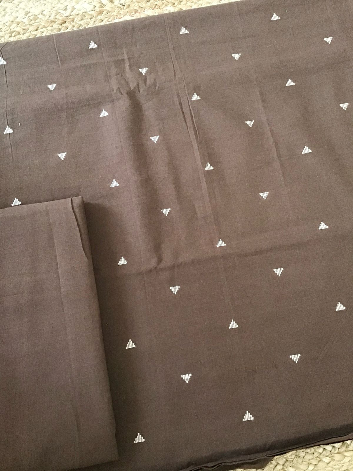 Pure Handloom Cotton Self Weaved Suit - Brown