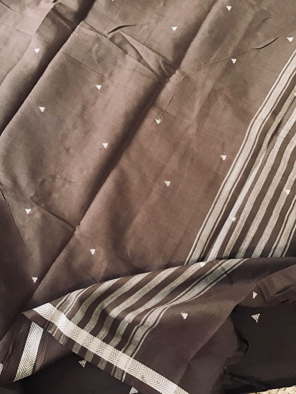 Pure Handloom Cotton Self Weaved Suit - Brown