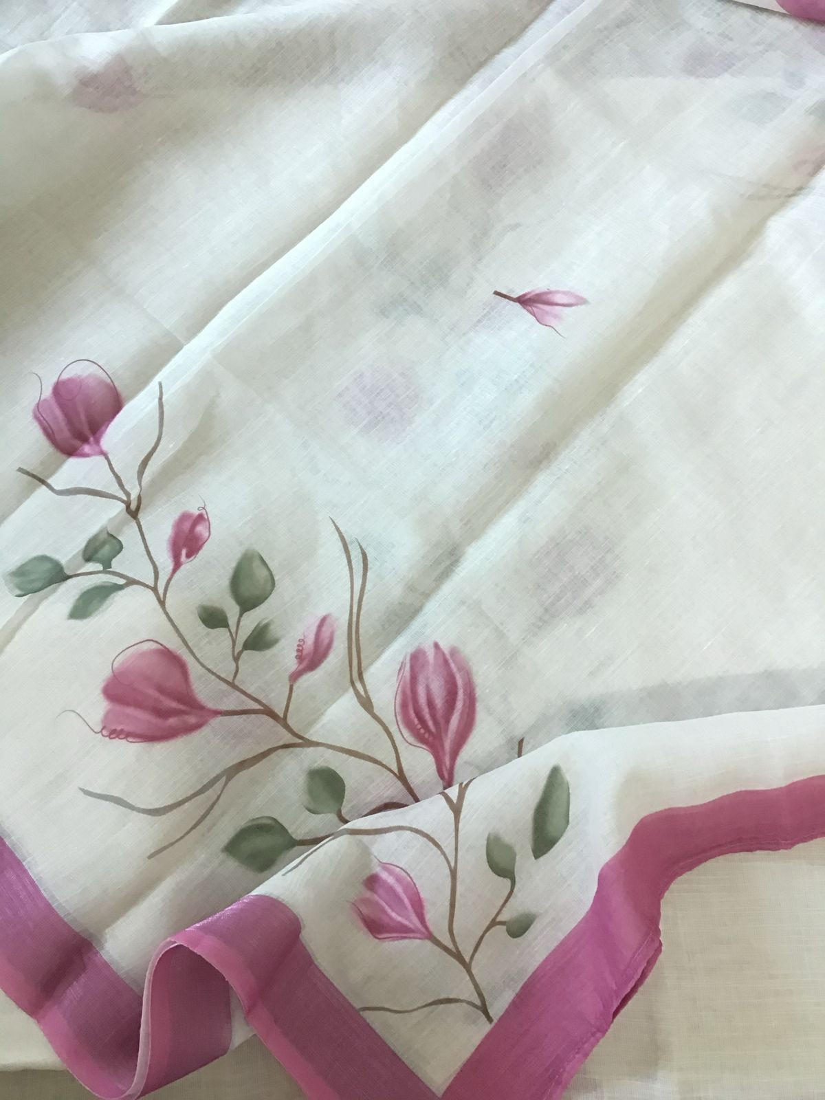 Soft Linen Jute Cotton Printed Embroidered Suit - Off White