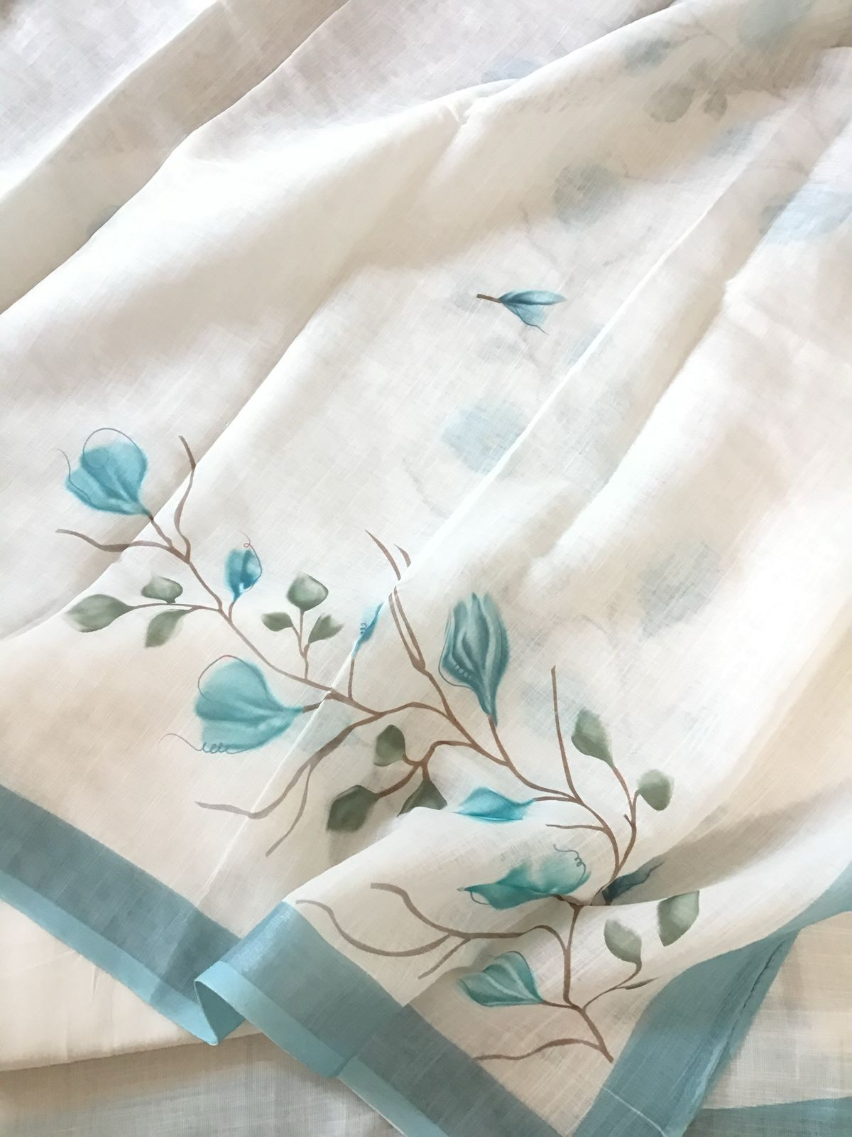 Soft Linen Jute Cotton Printed Embroidered Suit - Off White