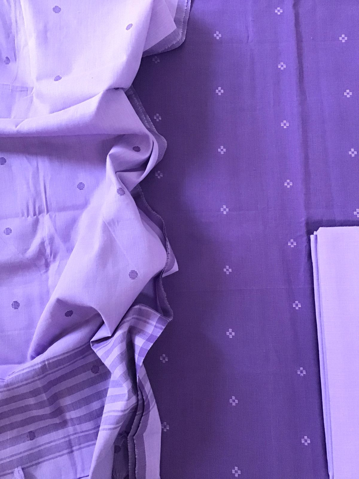 Pure Handloom Cotton Self Weaved Suit - Purple