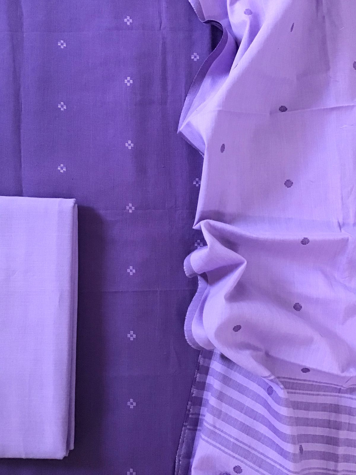 Pure Handloom Cotton Self Weaved Suit - Purple