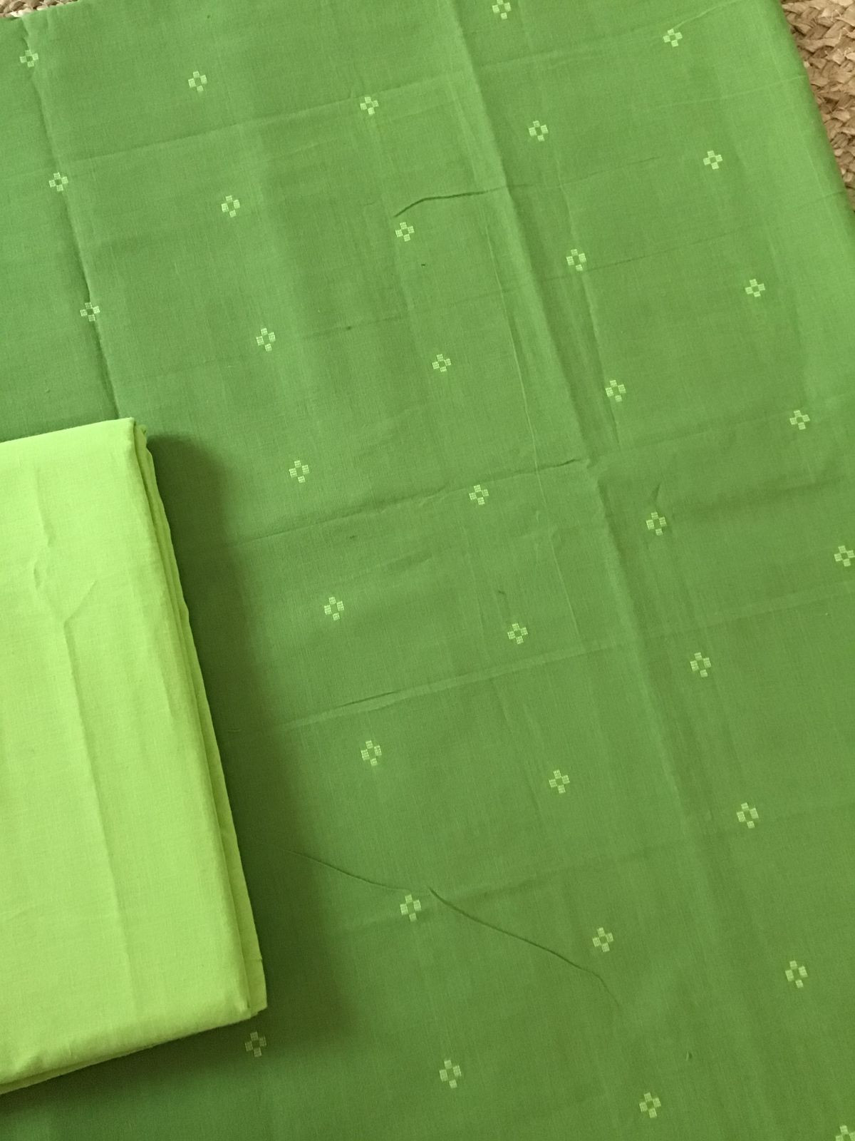 Pure Handloom Cotton Self Weaved Suit - Green