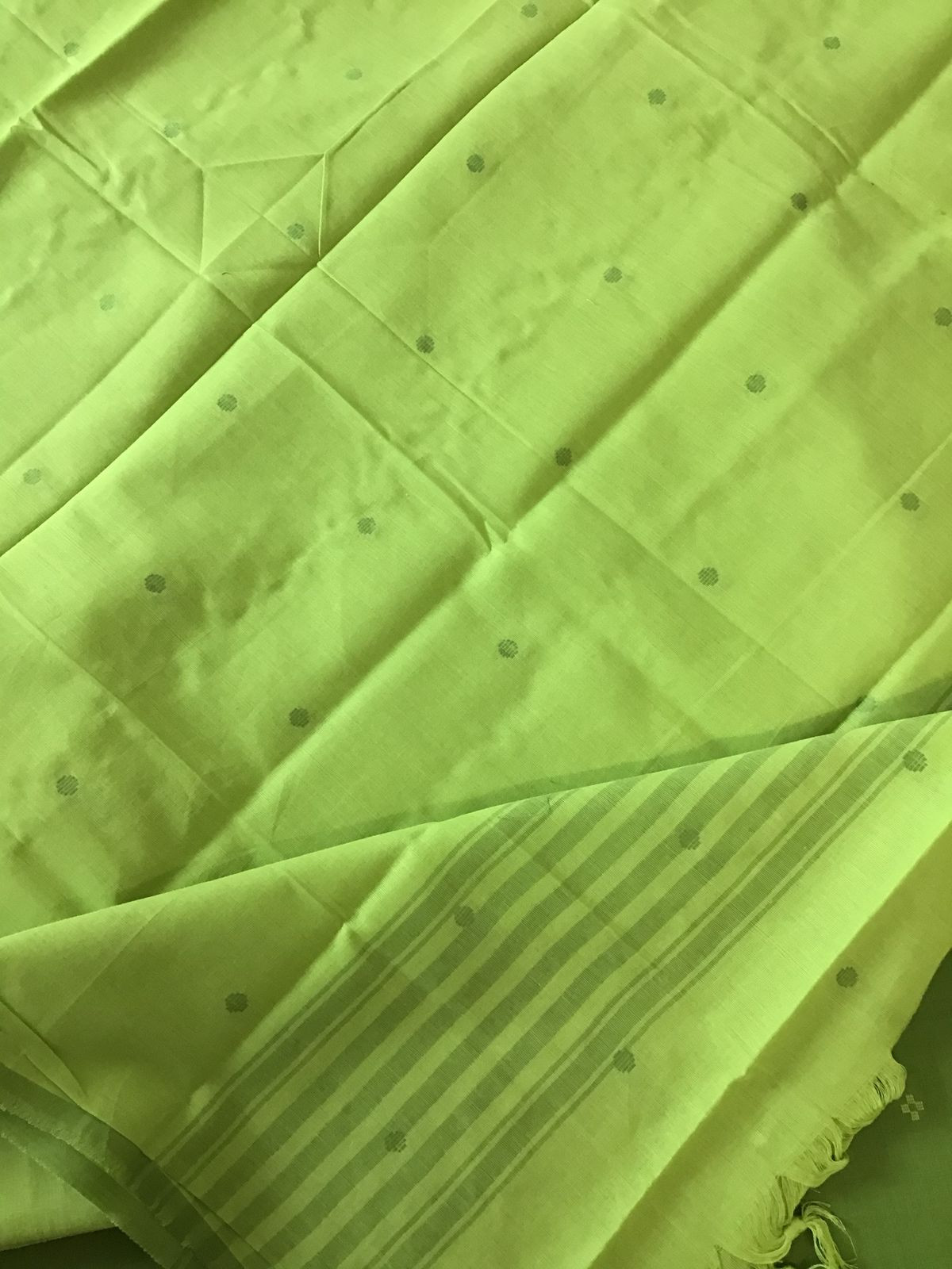 Pure Handloom Cotton Self Weaved Suit - Green