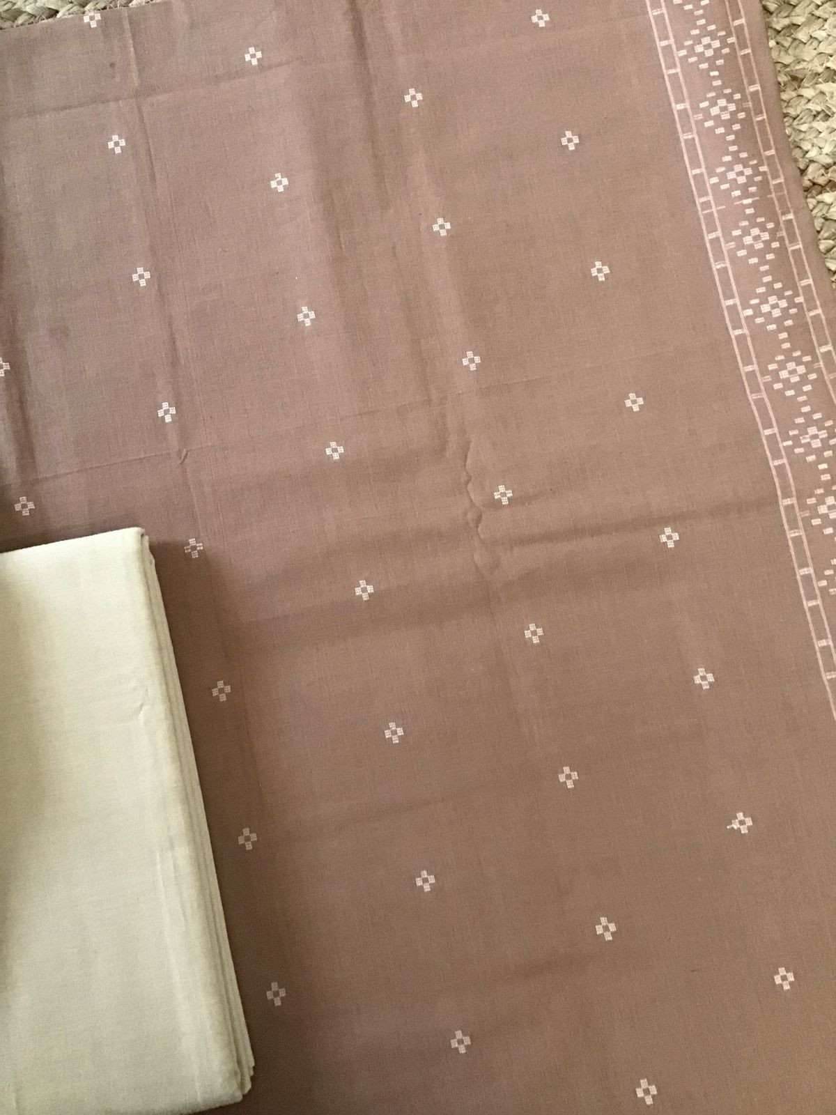 Pure Handloom Cotton Self Weaved Suit - Brown