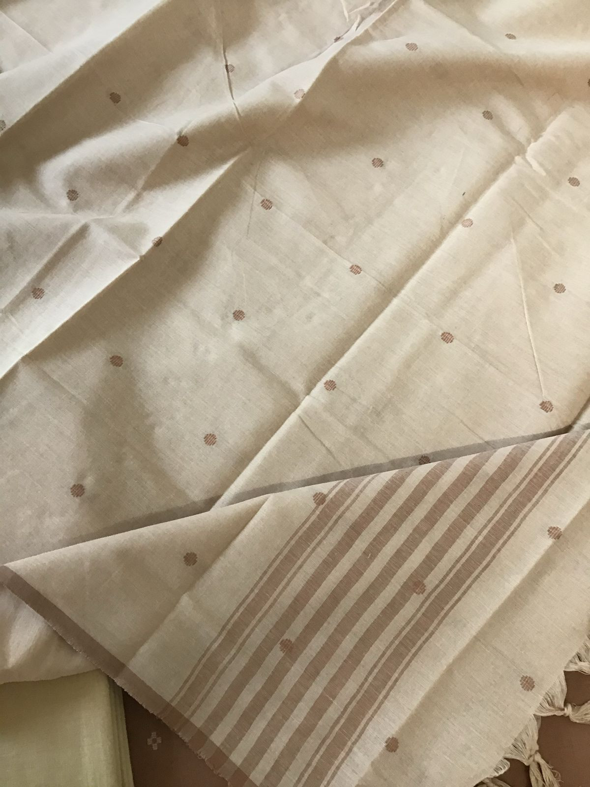 Pure Handloom Cotton Self Weaved Suit - Brown