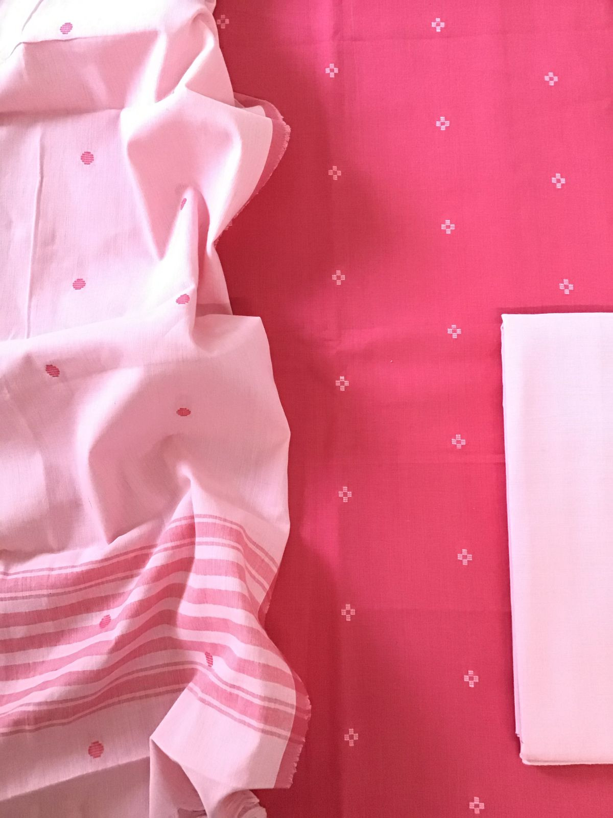 Pure Handloom Cotton Self Weaved Suit - Pink