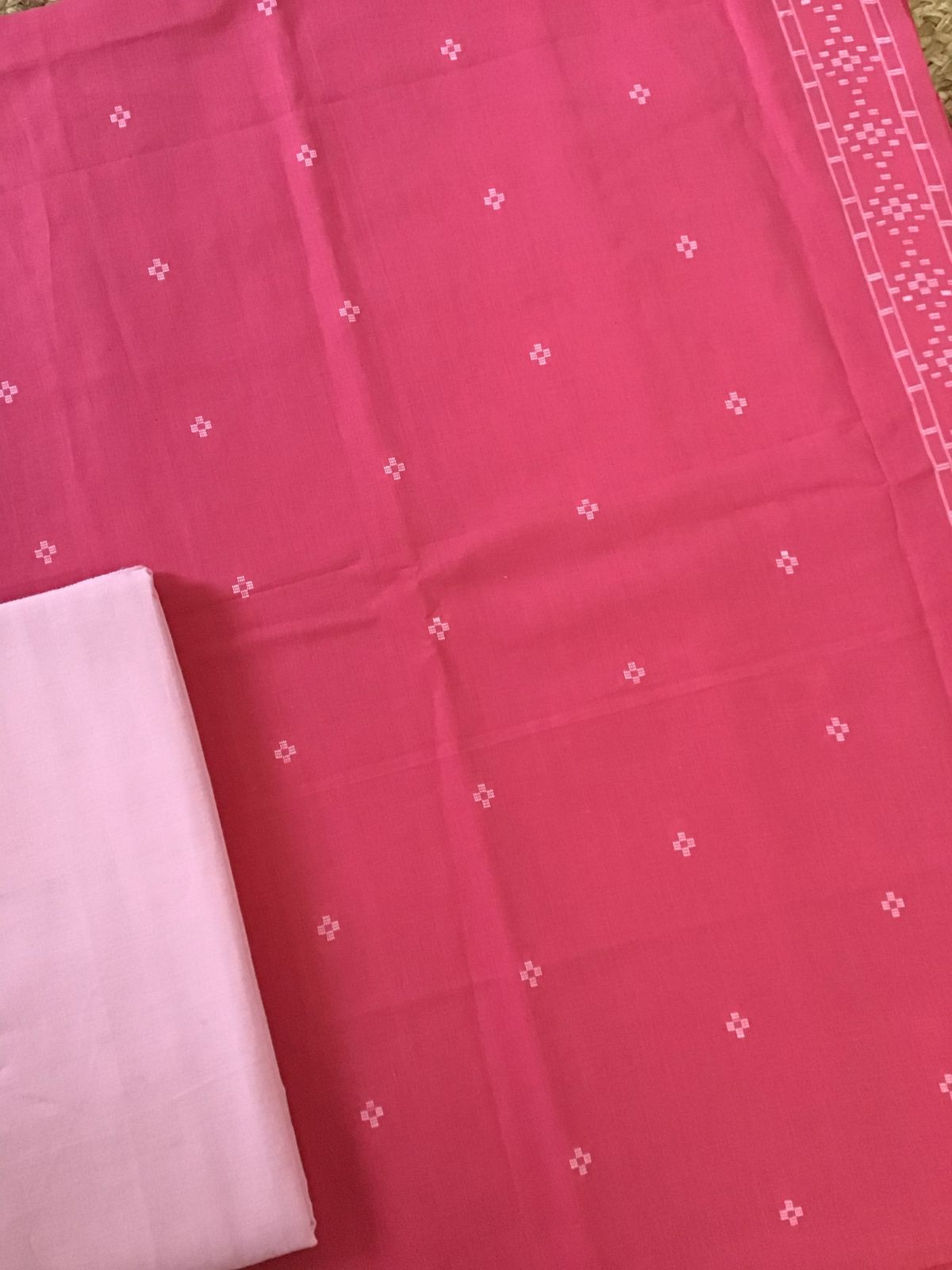 Pure Handloom Cotton Self Weaved Suit - Pink