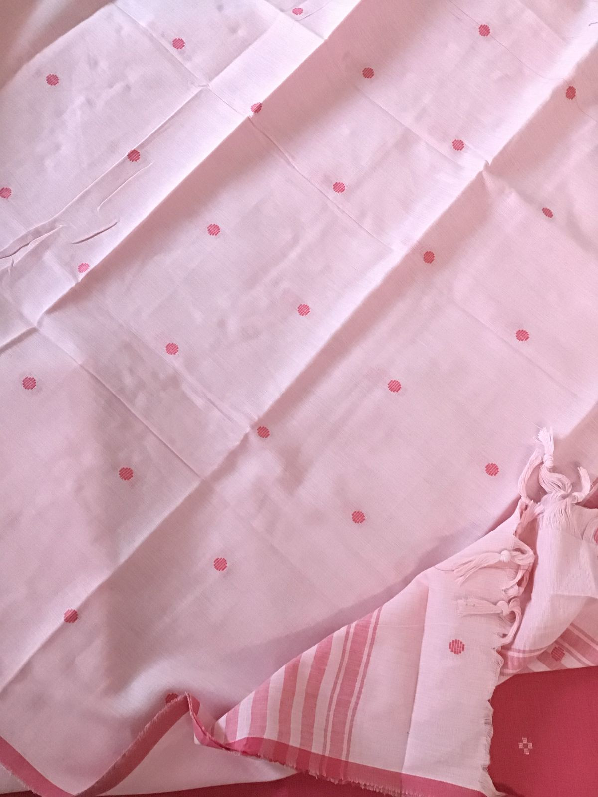 Pure Handloom Cotton Self Weaved Suit - Pink