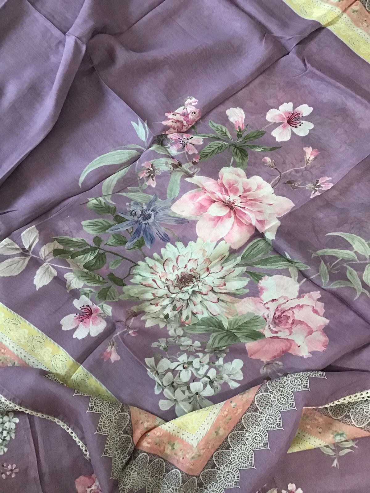 Pure Muslin Printed Embroidered Suit - Mauve