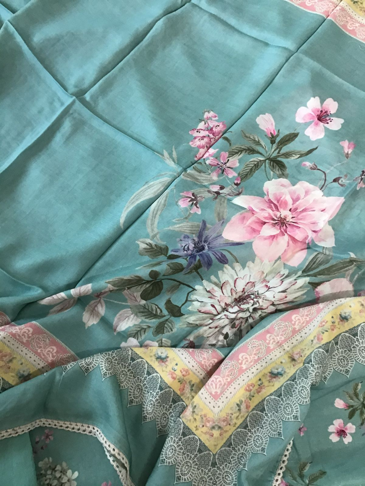 Pure Muslin Printed Embroidered Suit - Blue