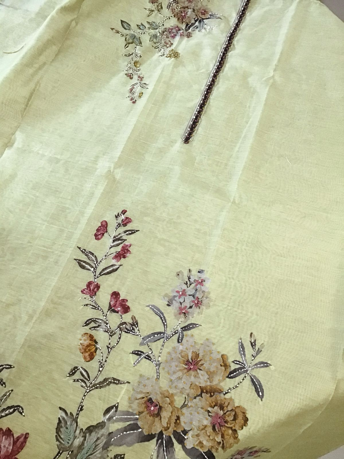 Soft Kora Chanderi Printed Embroidered Suit - Green