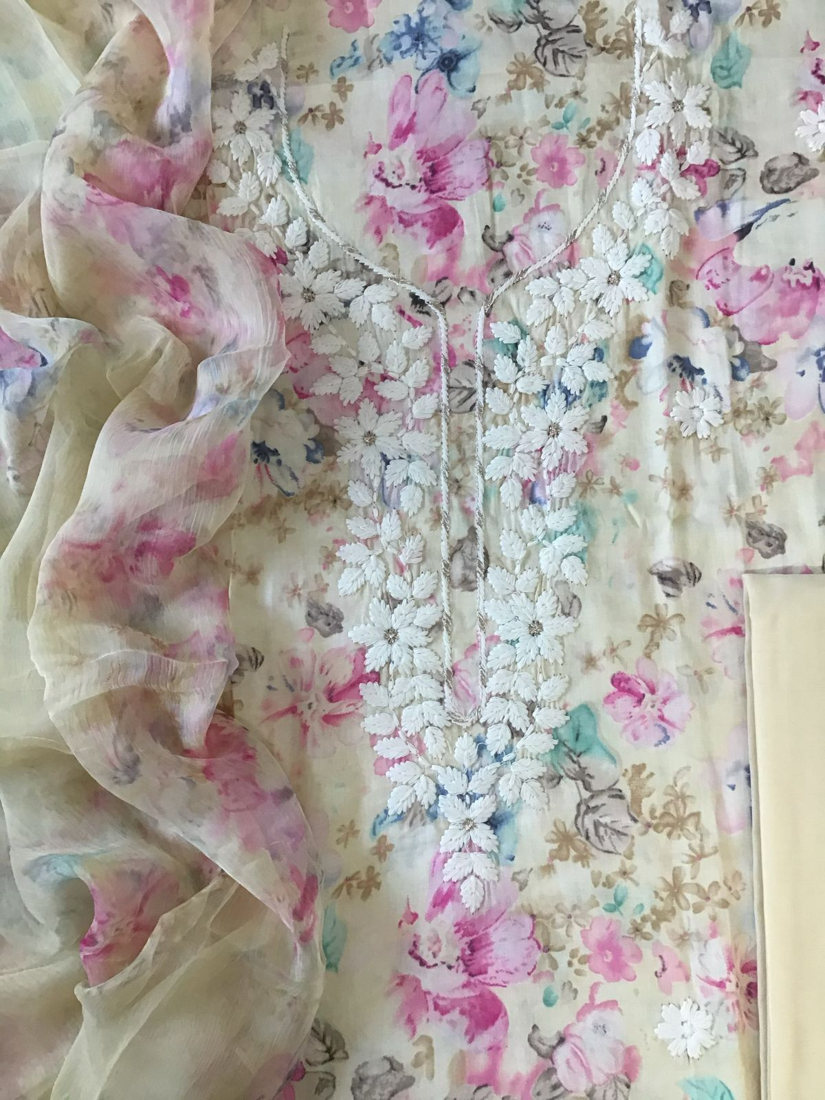 Pure Jaam Cotton Printed Embroidered Suit - Yellow