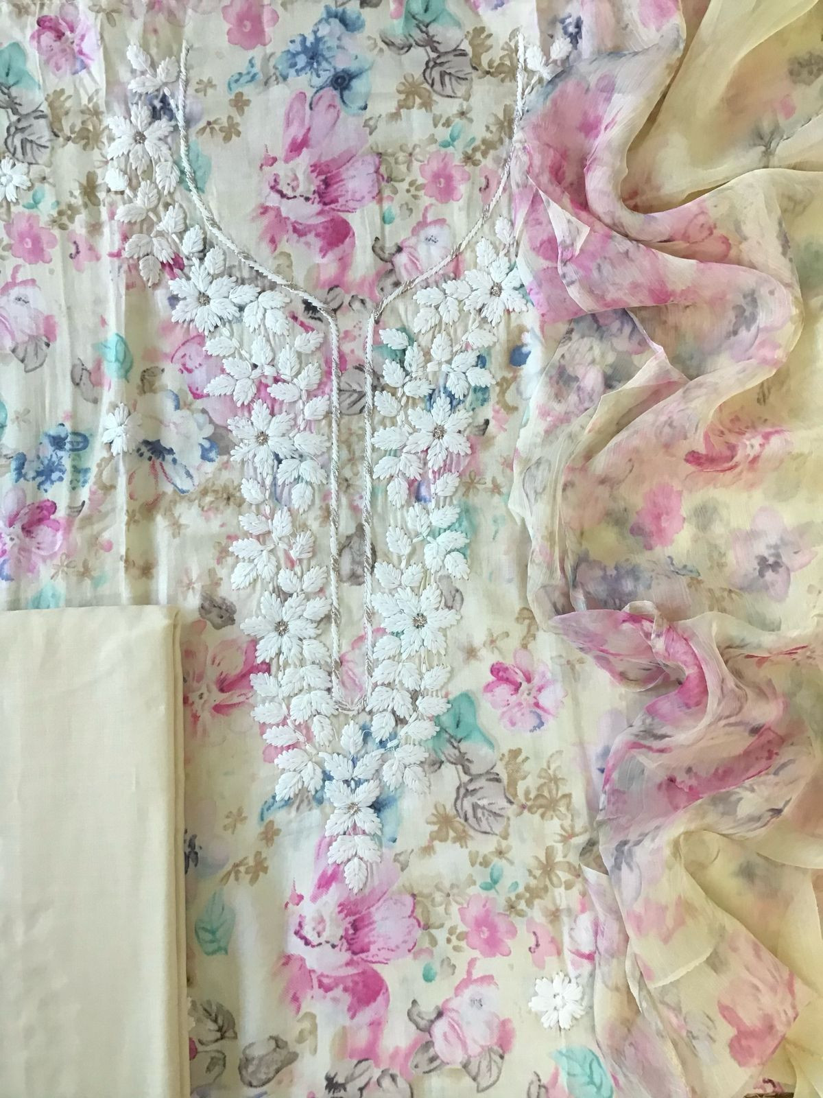 Pure Jaam Cotton Printed Embroidered Suit - Yellow