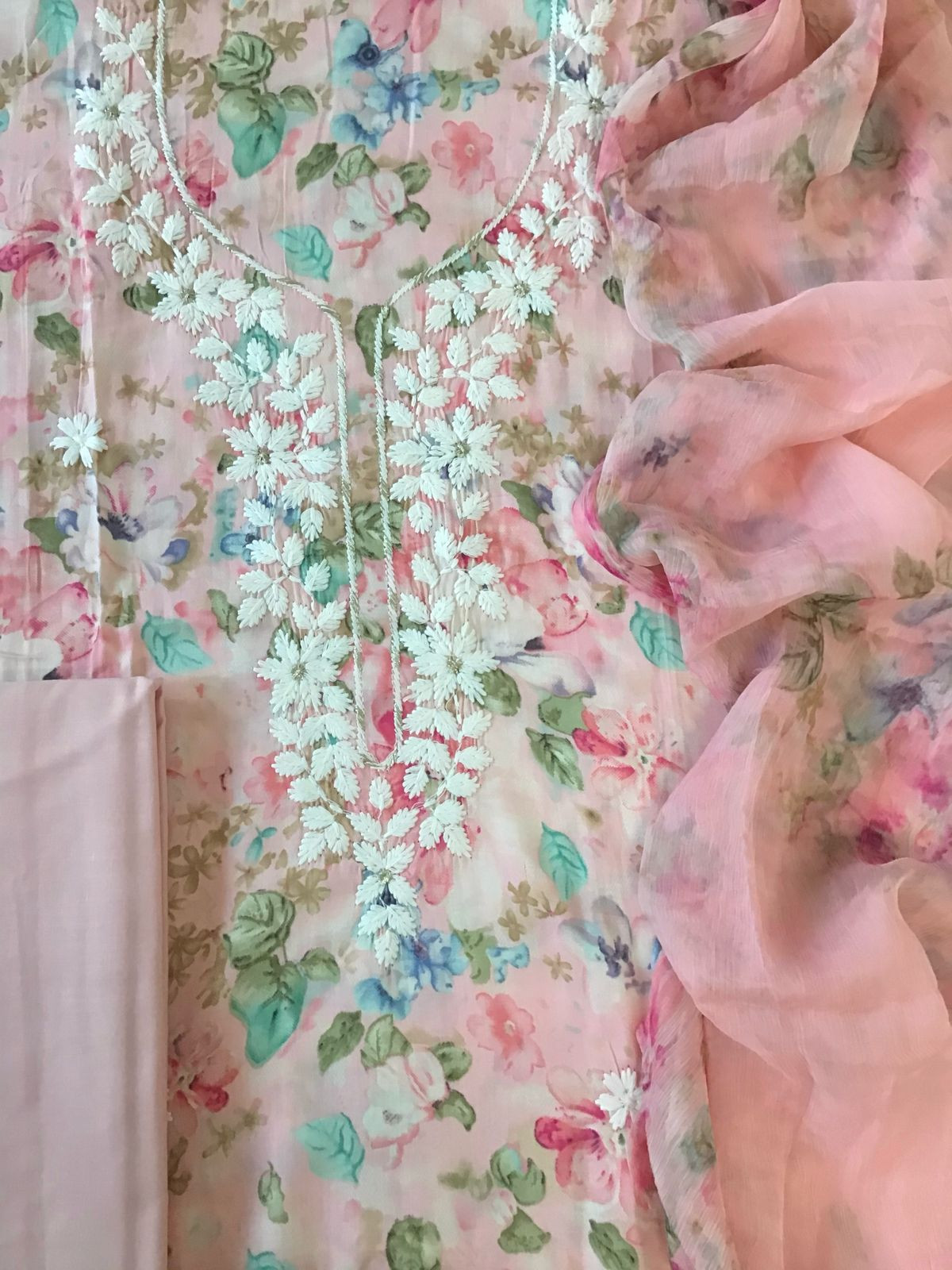 Pure Jaam Cotton Printed Embroidered Suit - Peach