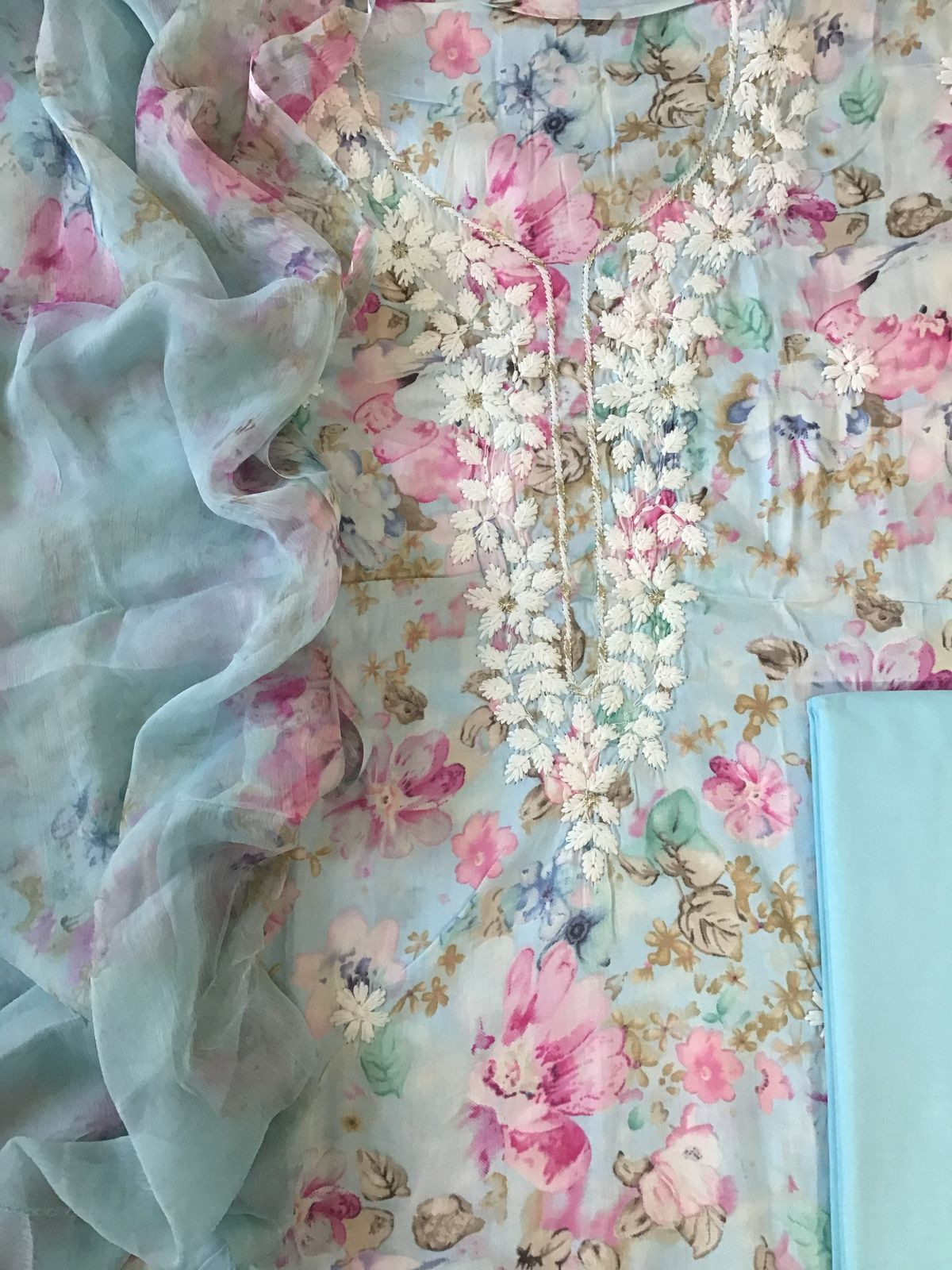 Pure Jaam Cotton Printed Embroidered Suit - Blue