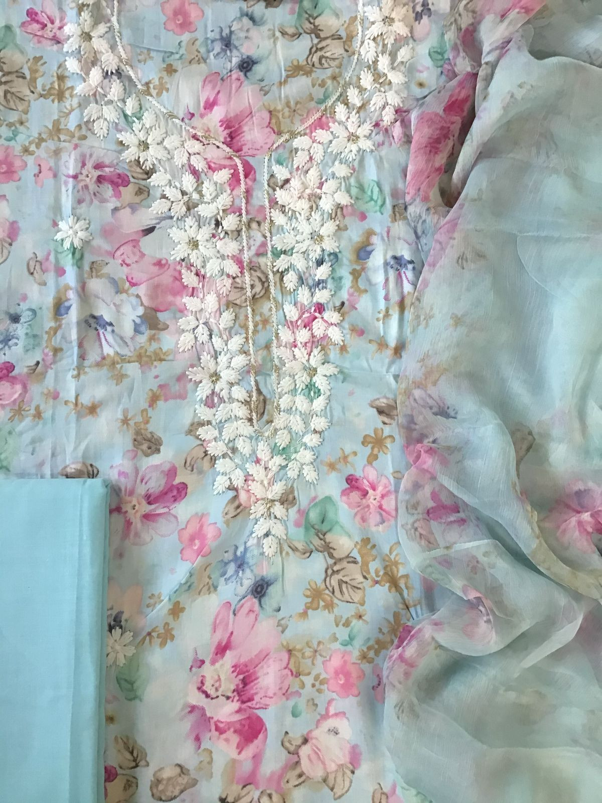 Pure Jaam Cotton Printed Embroidered Suit - Blue