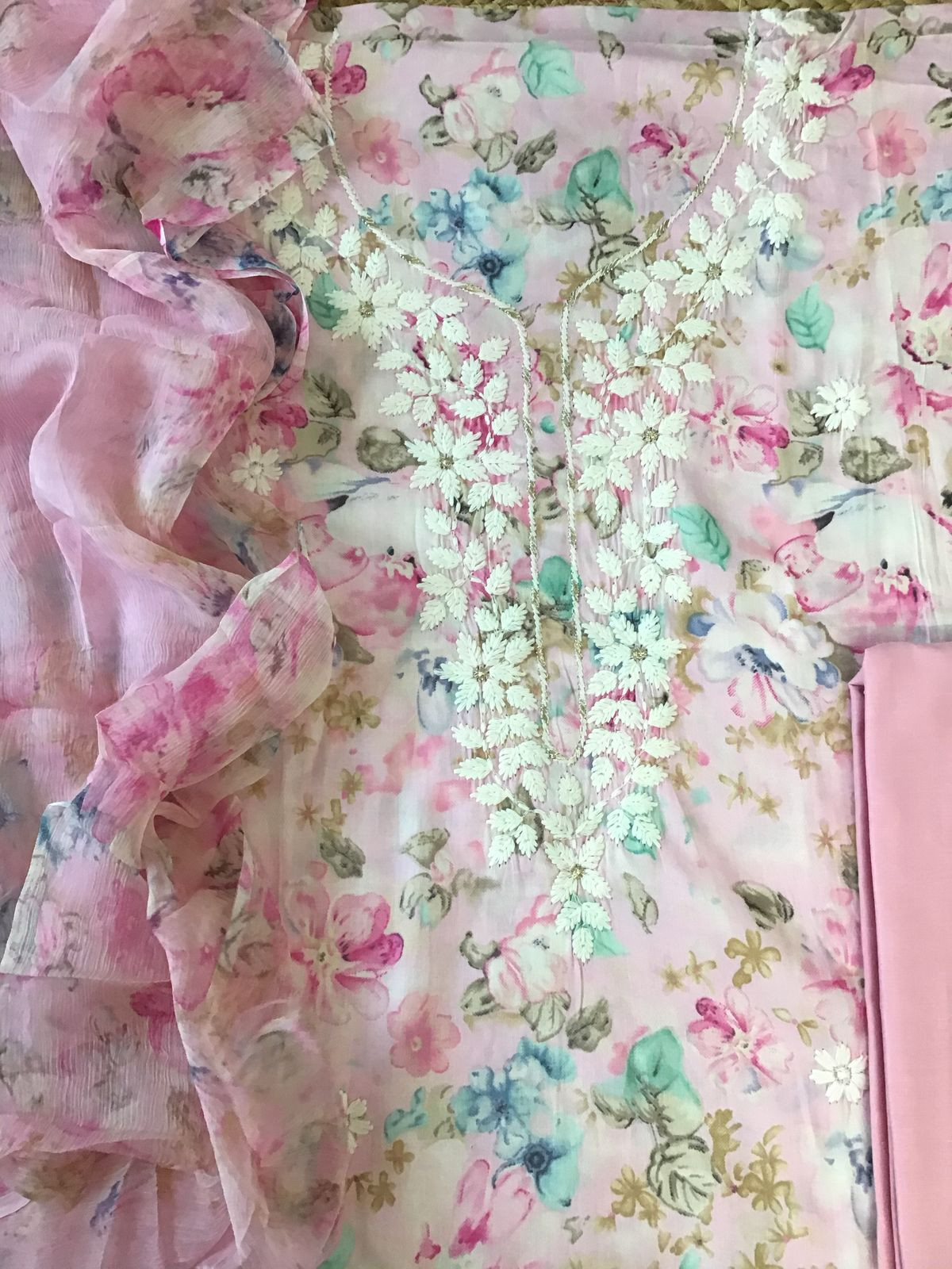 Pure Jaam Cotton Printed Embroidered Suit - Pink
