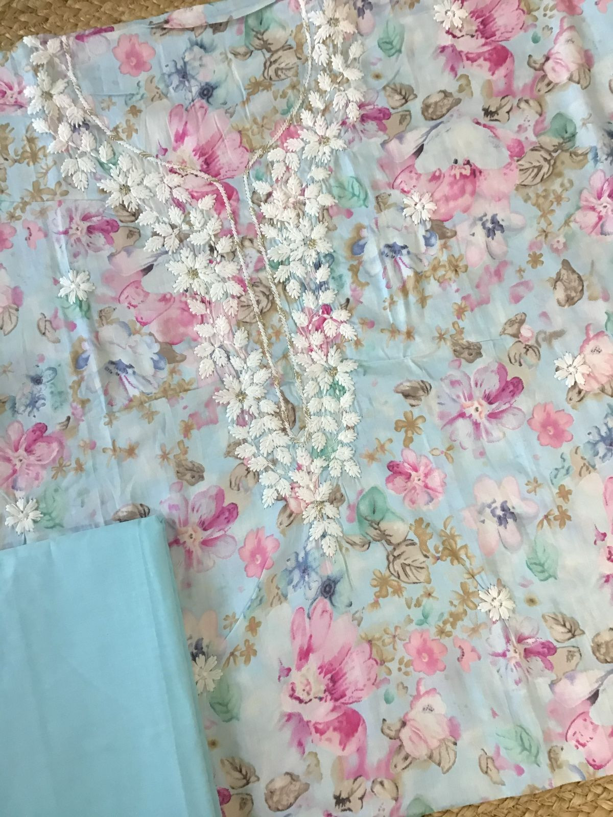 Pure Jaam Cotton Printed Embroidered Suit - Blue