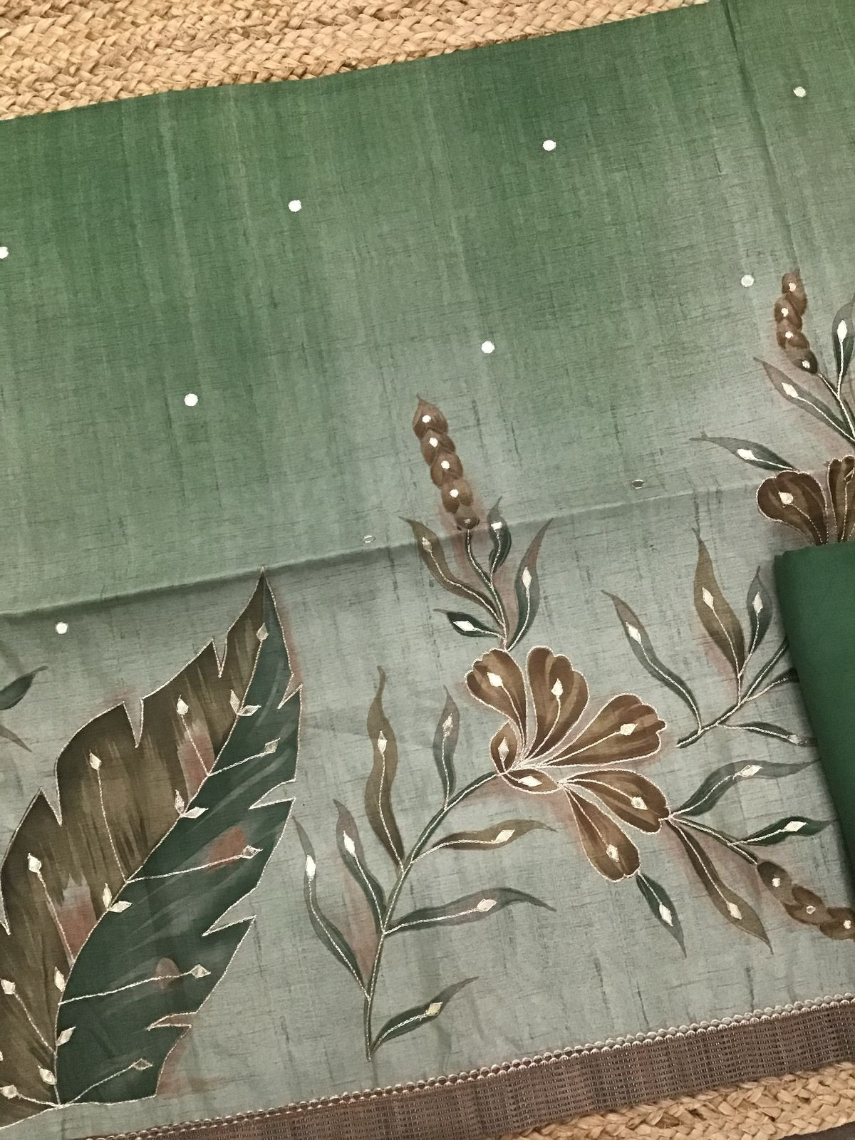 Soft Semi Tussar Silk Printed Embroidered Suit - Green