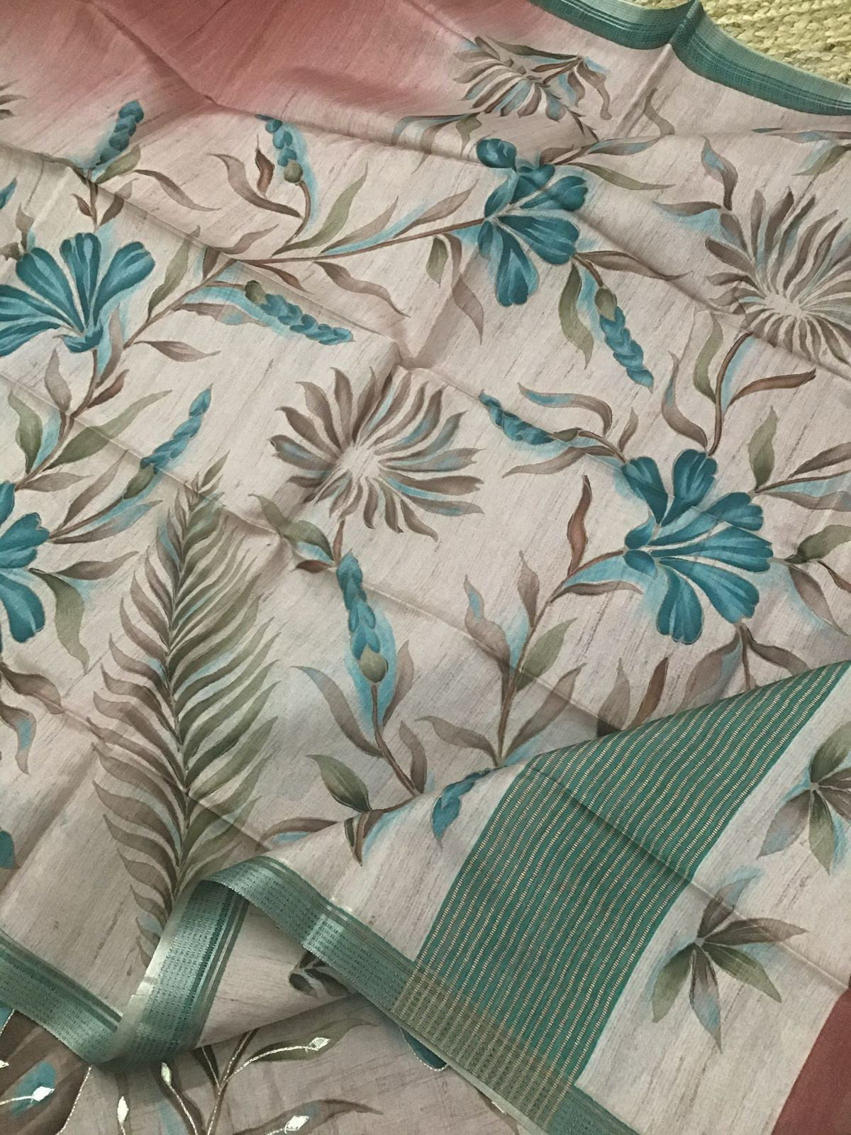 Soft Semi Tussar Silk Printed Embroidered Suit - Brick Red