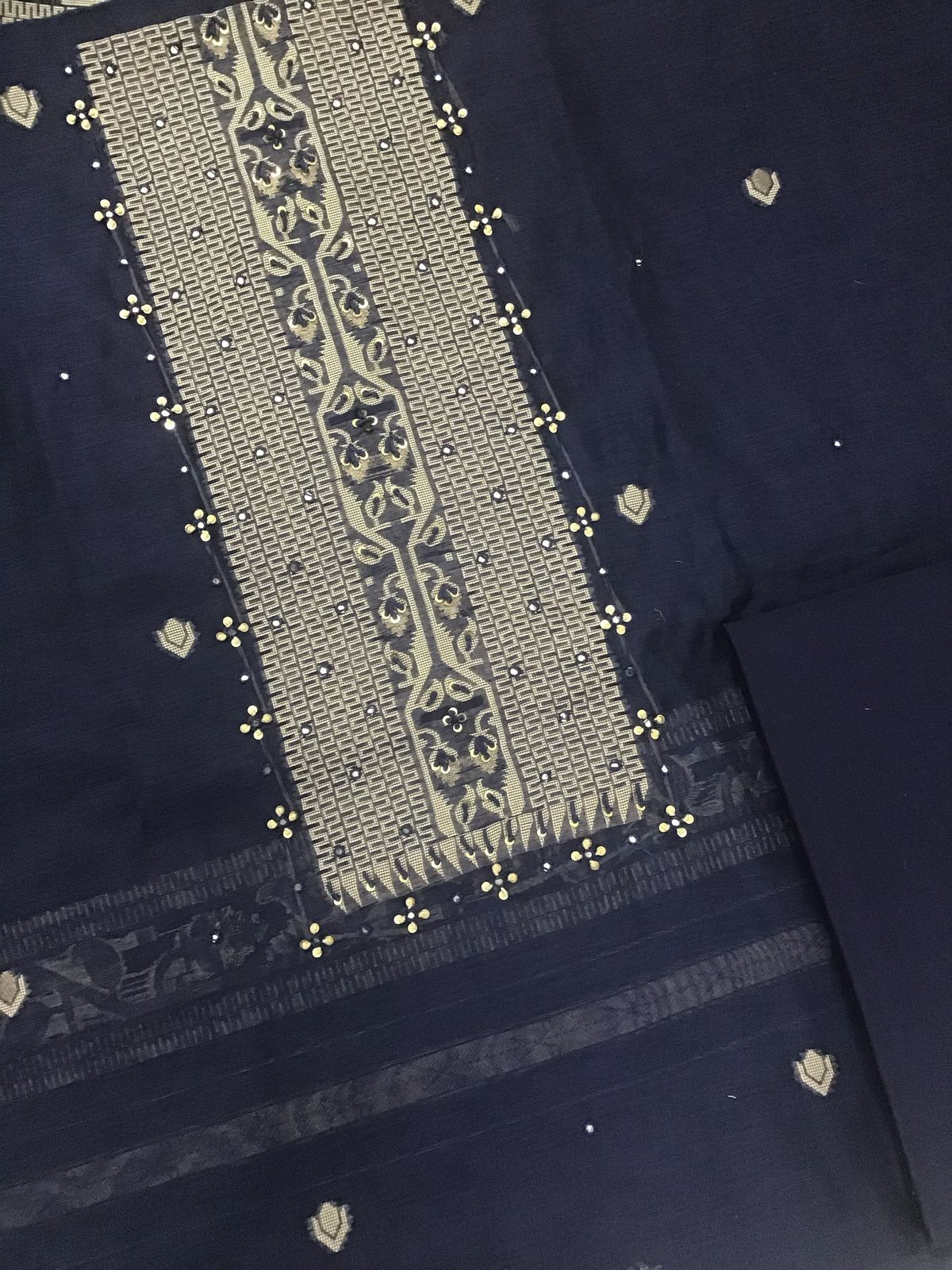 Soft Fine Slub Chanderi Jamdani Weaved Embroidered Suit - Blue
