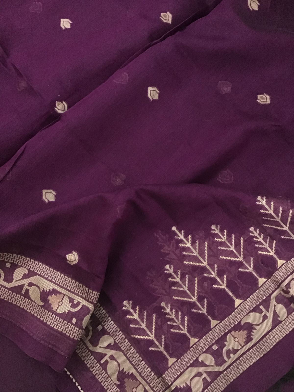 Soft Fine Slub Chanderi Jamdani Weaved Embroidered Suit - Purple