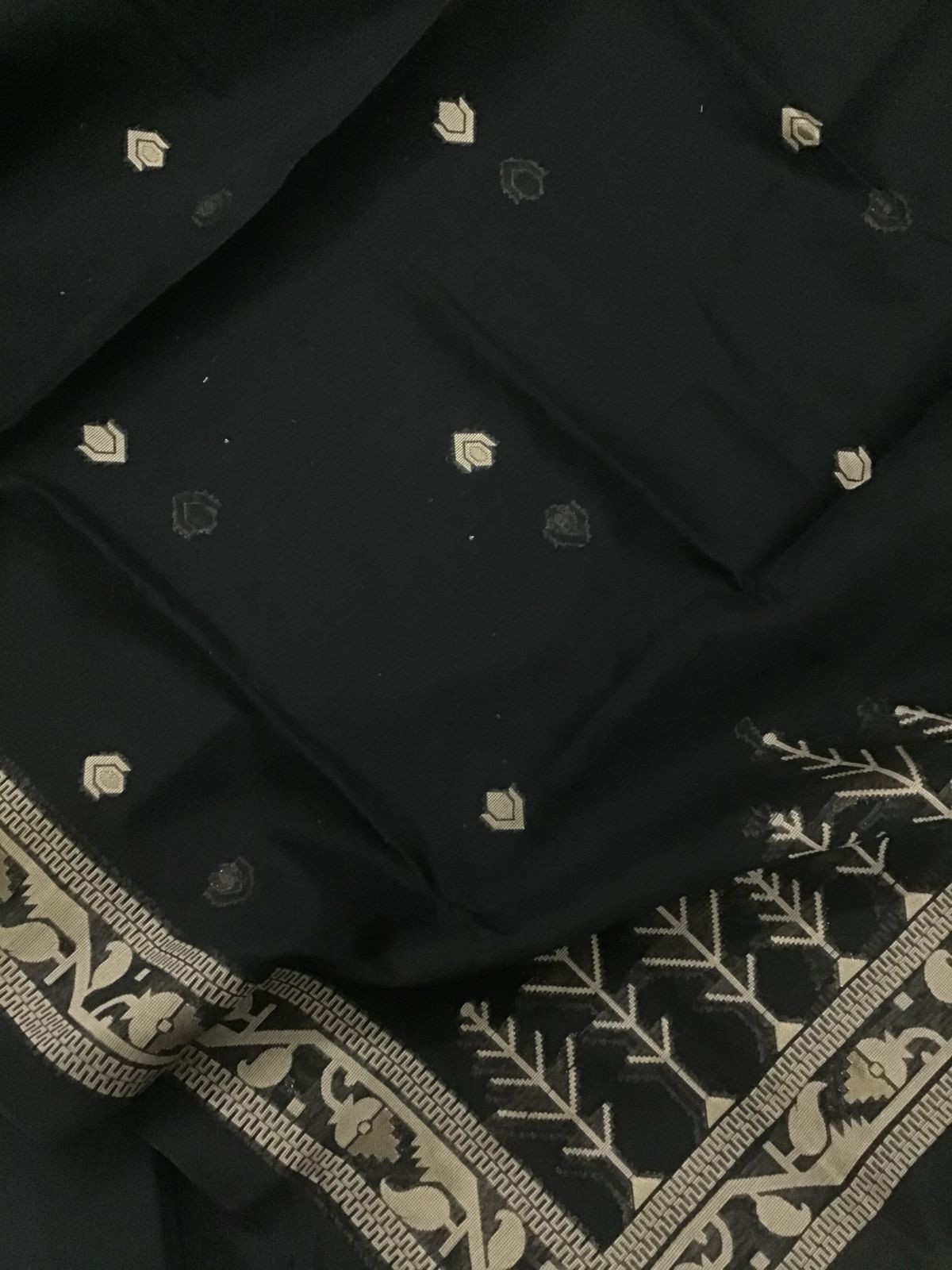 Soft Fine Slub Chanderi Jamdani Weaved Embroidered Suit - Black