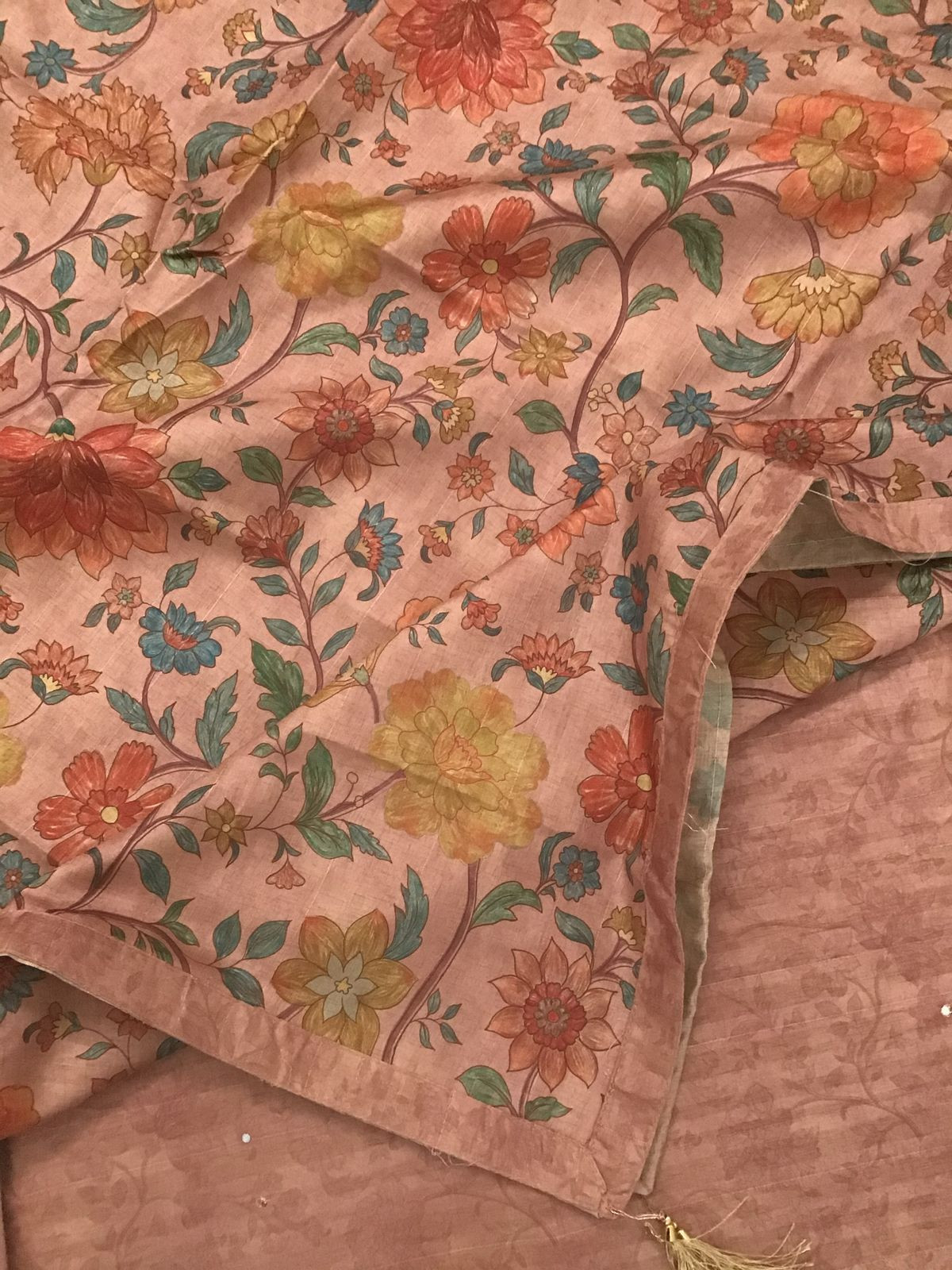 Soft Semi Tussar Silk Printed Embroidered Suit - Peach