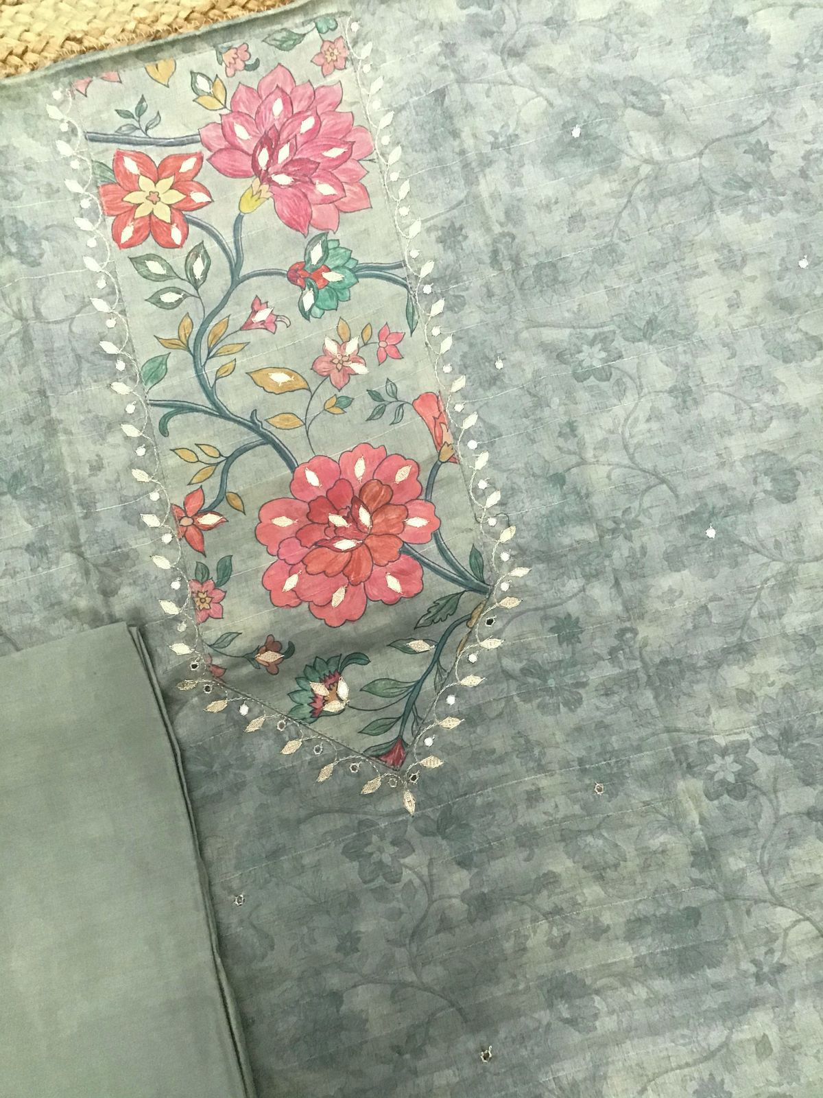 Soft Semi Tussar Silk Printed Embroidered Suit - Blue