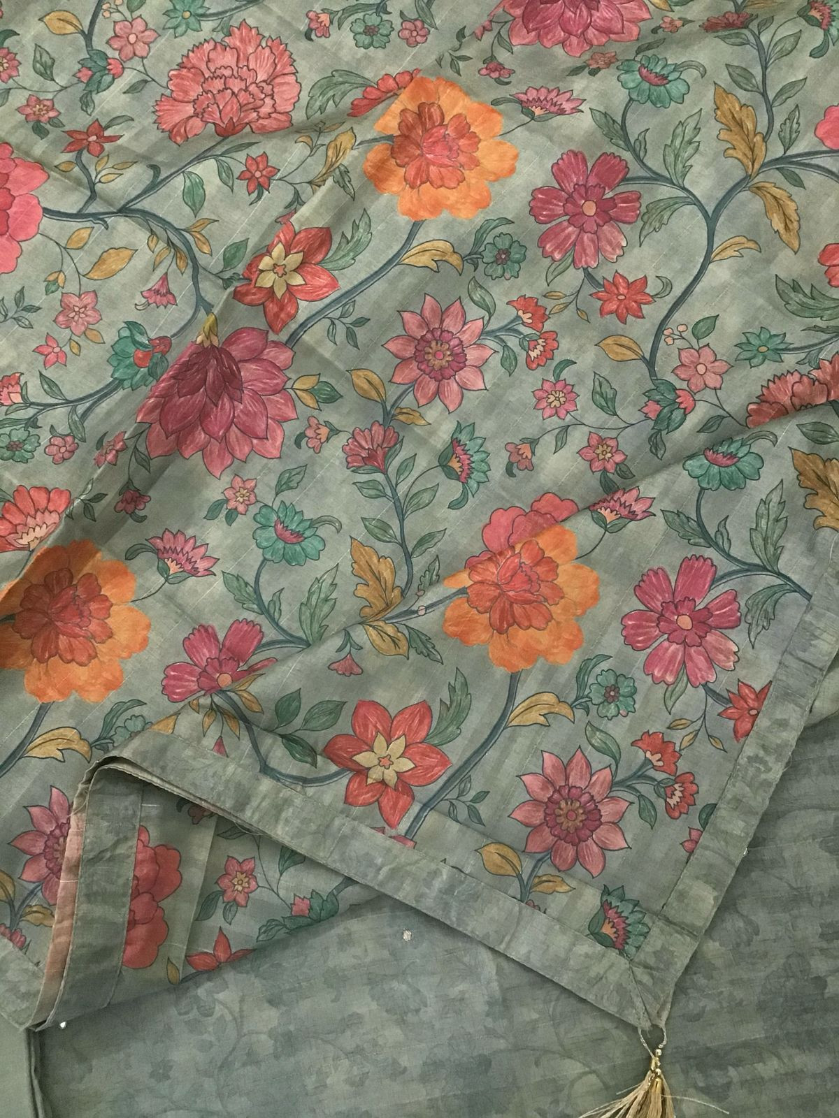 Soft Semi Tussar Silk Printed Embroidered Suit - Blue